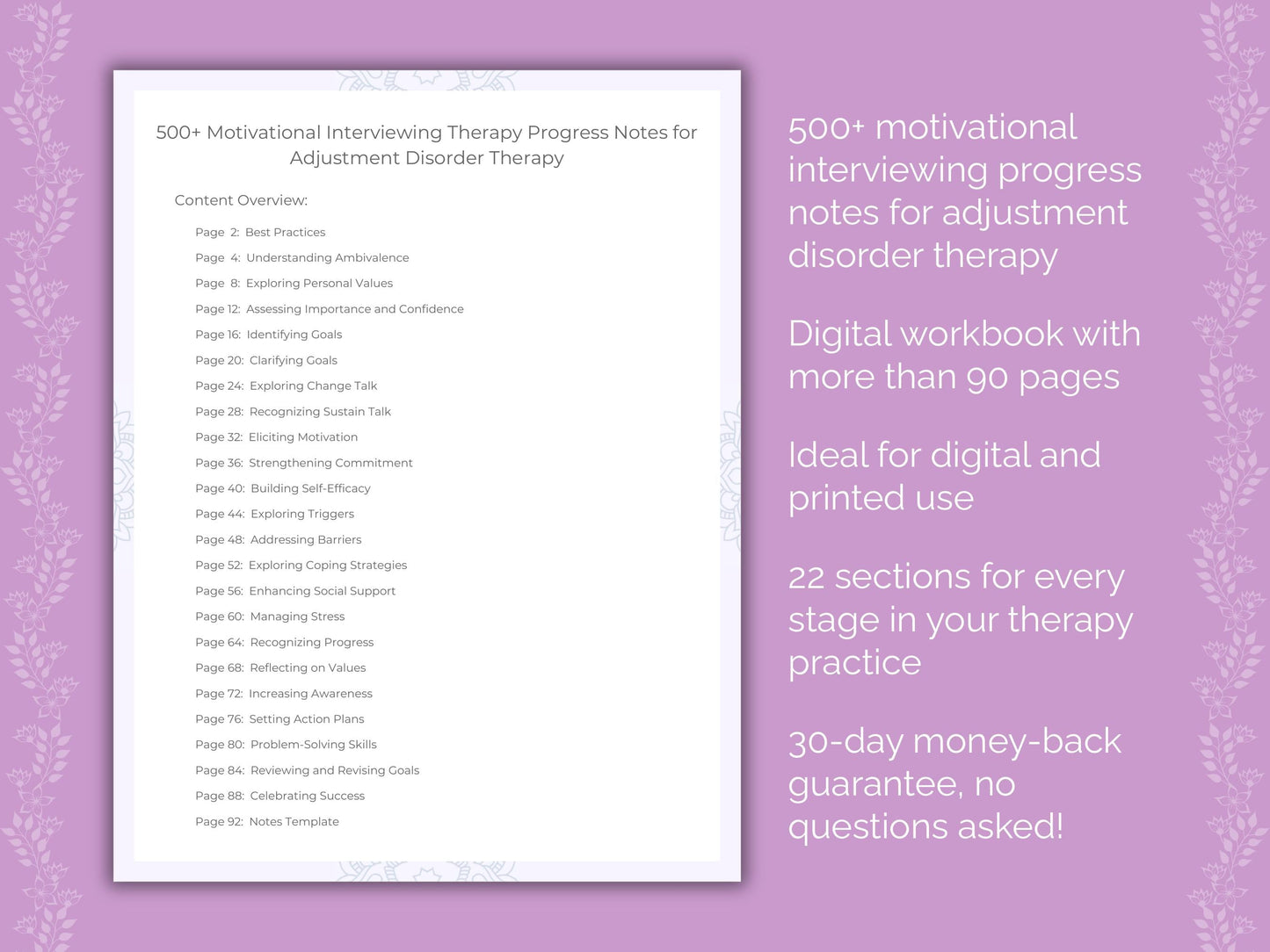 Adjustment Disorder Motivational Interviewing Therapist Worksheets