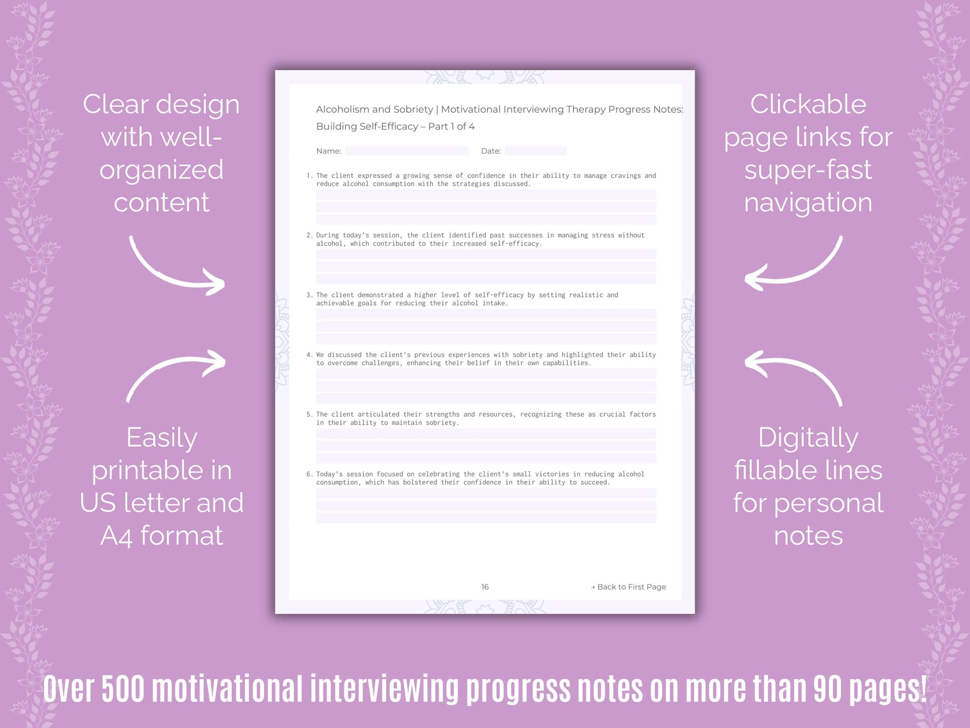 Alcoholism and Sobriety Motivational Interviewing Counseling Templates