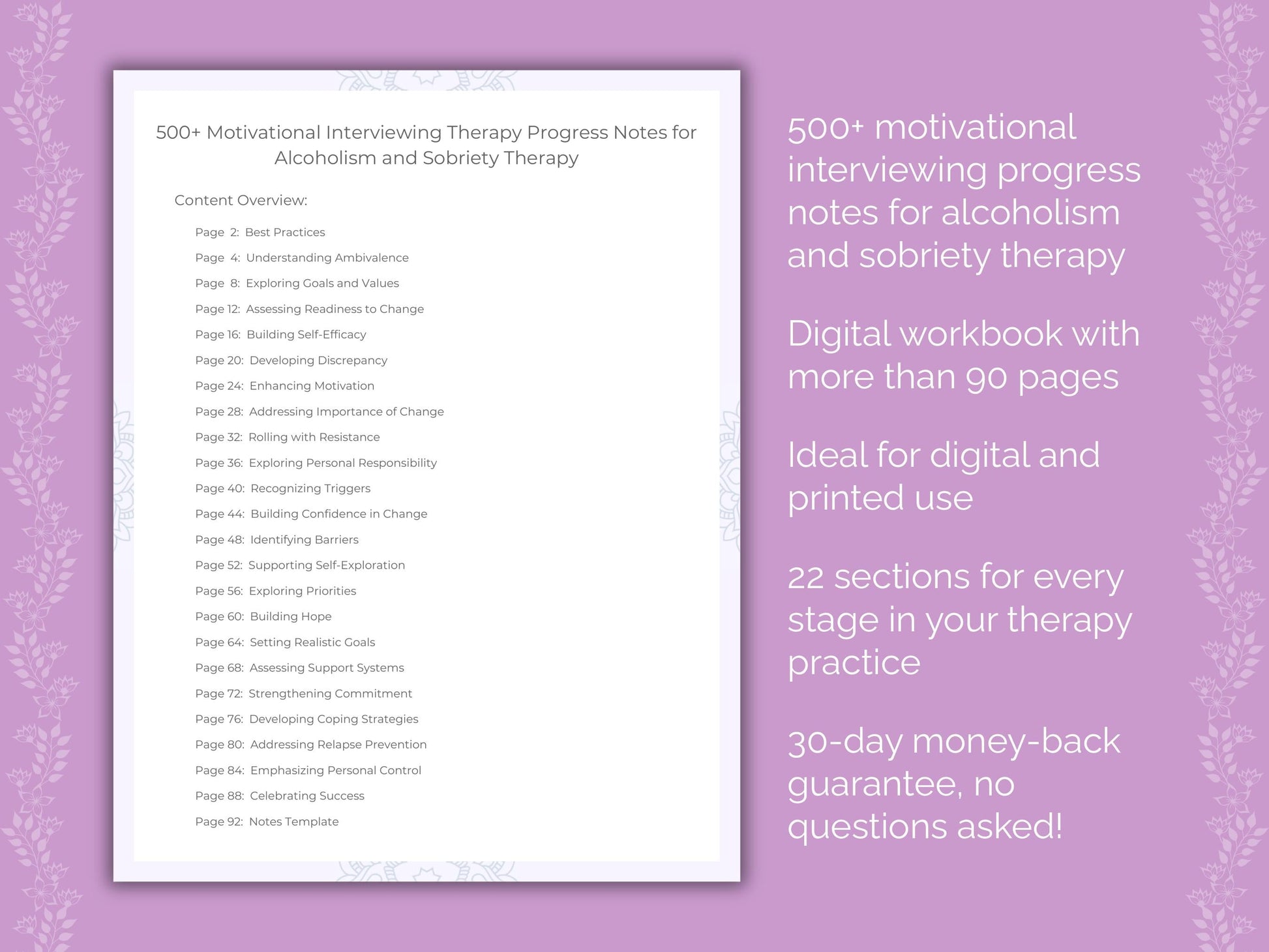 Alcoholism and Sobriety Motivational Interviewing Therapist Worksheets