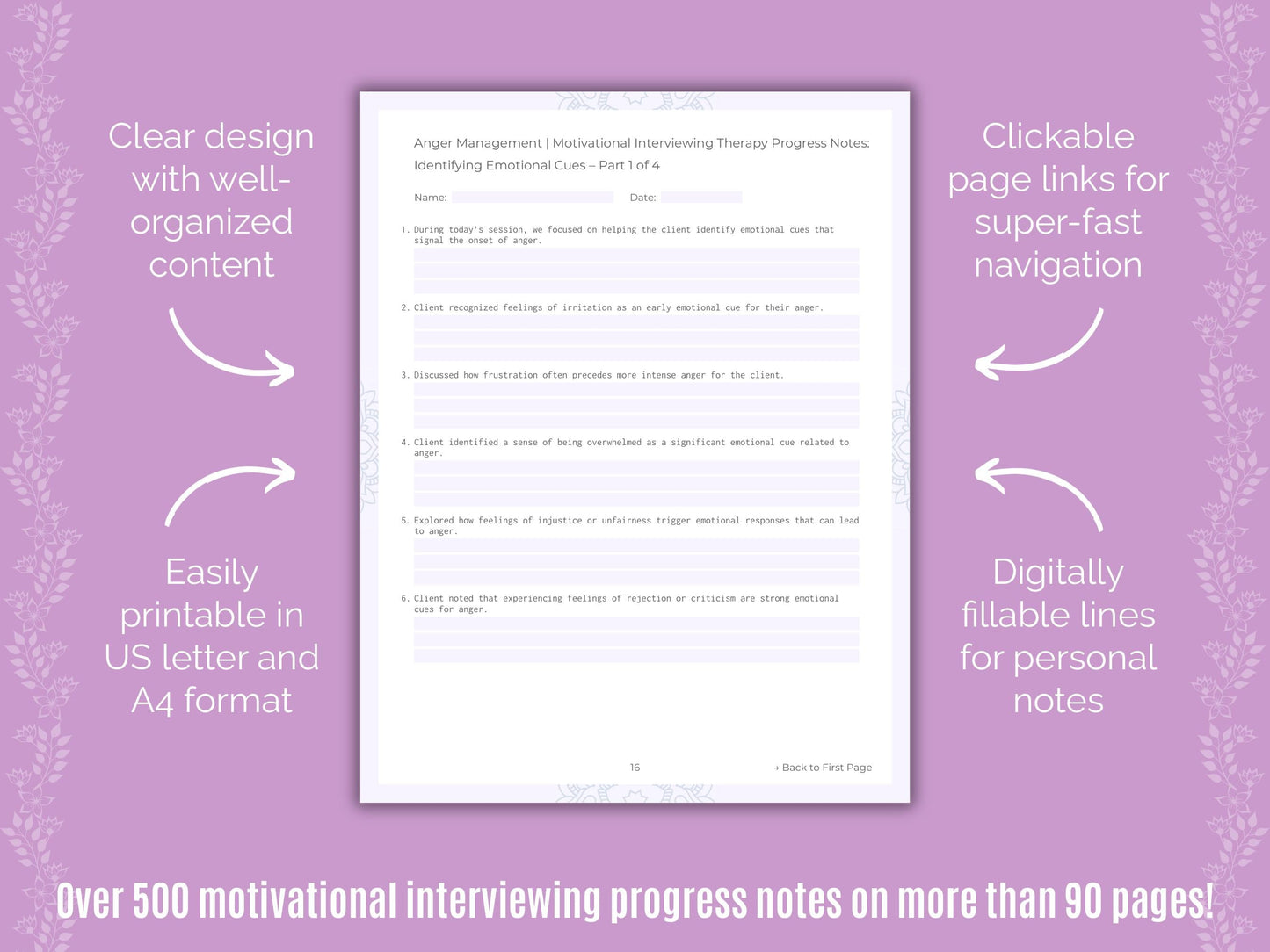 Anger Management Motivational Interviewing Counseling Templates