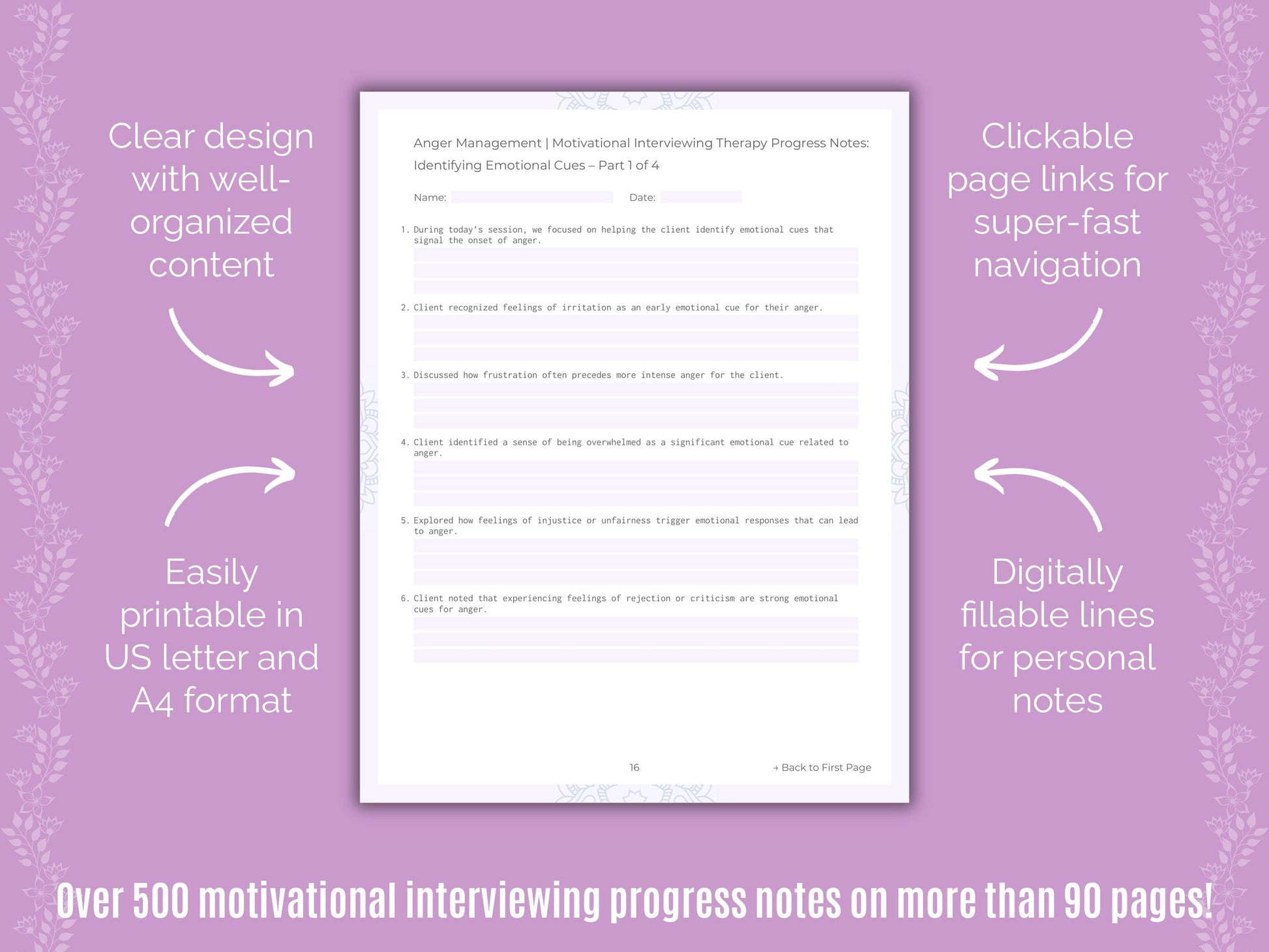 Anger Management Motivational Interviewing Counseling Templates