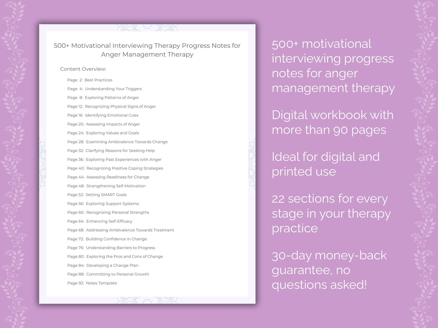 Anger Management Motivational Interviewing Therapist Worksheets