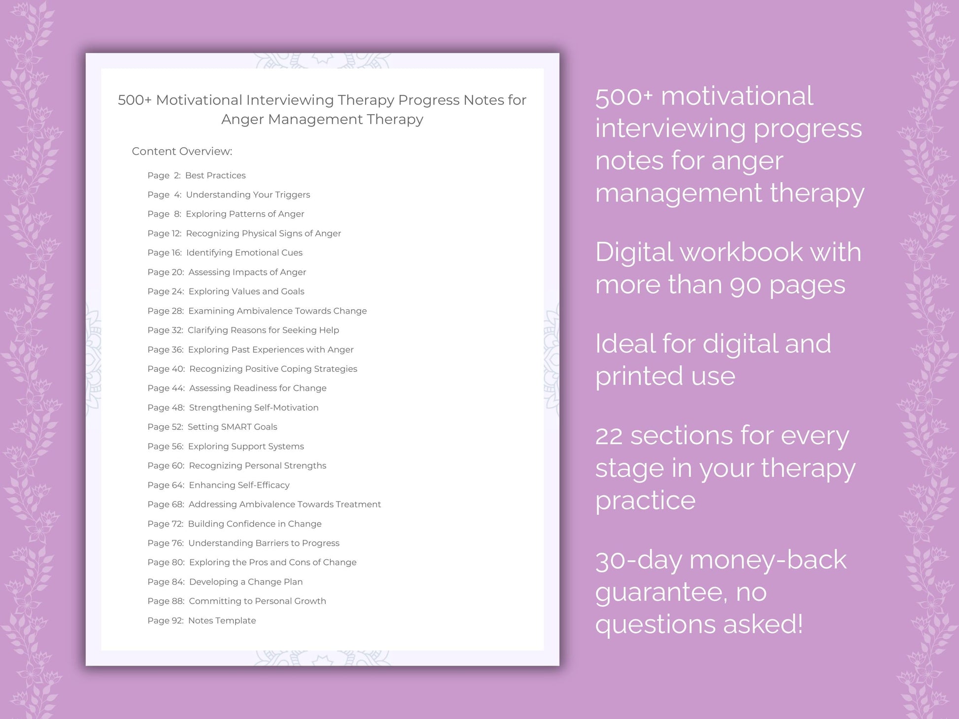Anger Management Motivational Interviewing Therapist Worksheets
