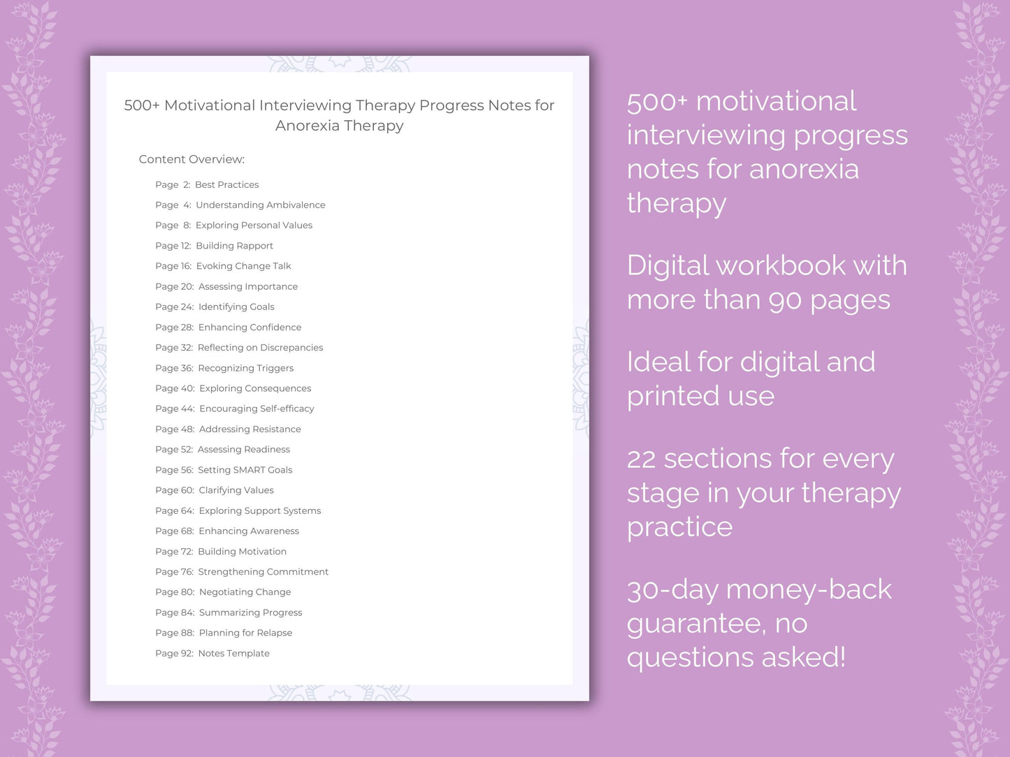 Anorexia Motivational Interviewing Therapist Worksheets