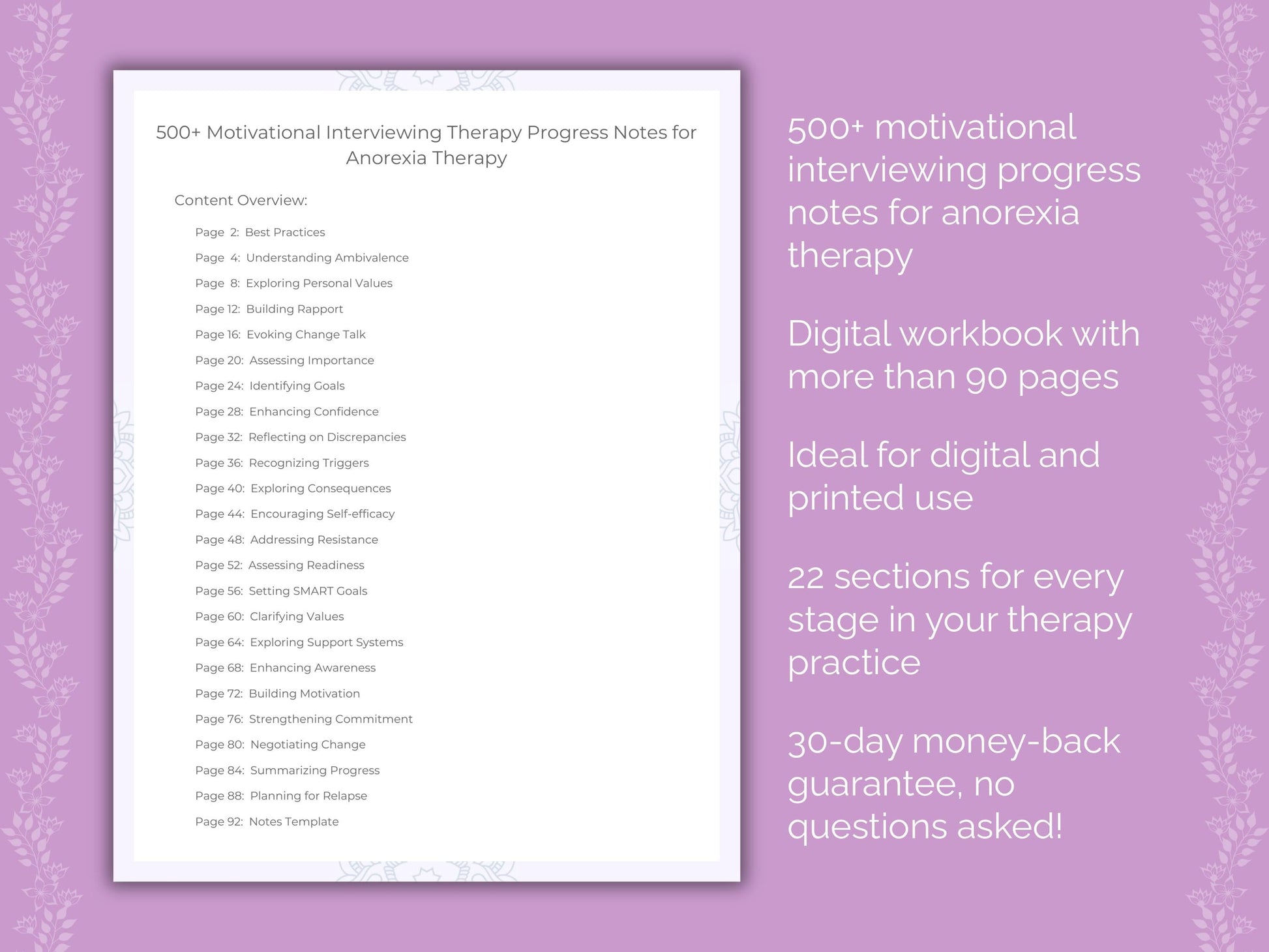 Anorexia Motivational Interviewing Therapist Worksheets