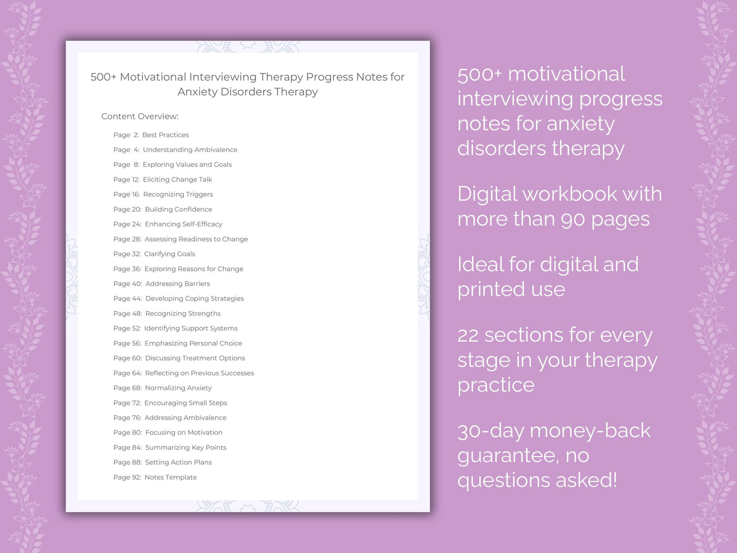 Anxiety Disorders Motivational Interviewing Therapist Worksheets