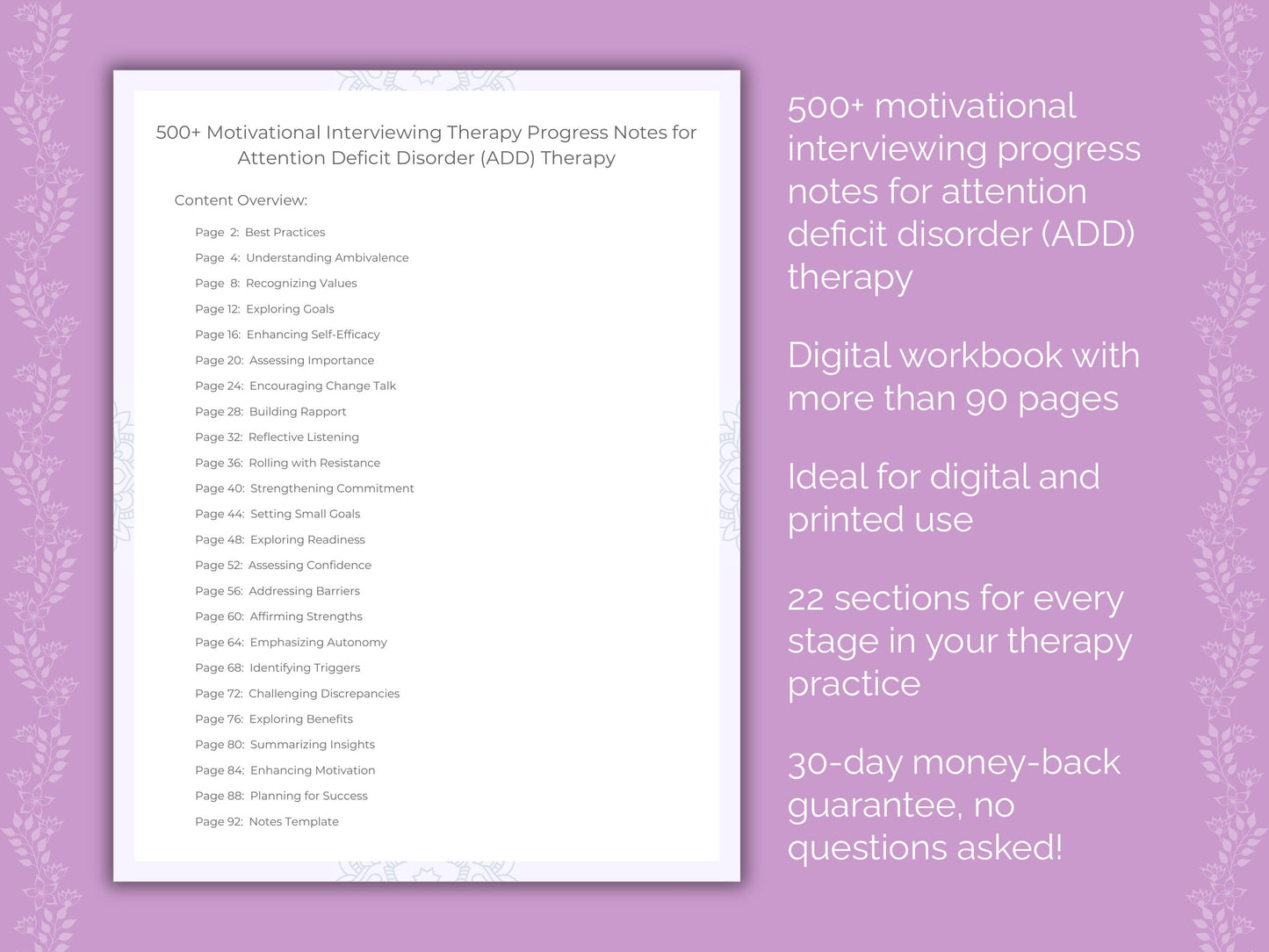 Attention Deficit Disorder (ADD) Motivational Interviewing Therapist Worksheets