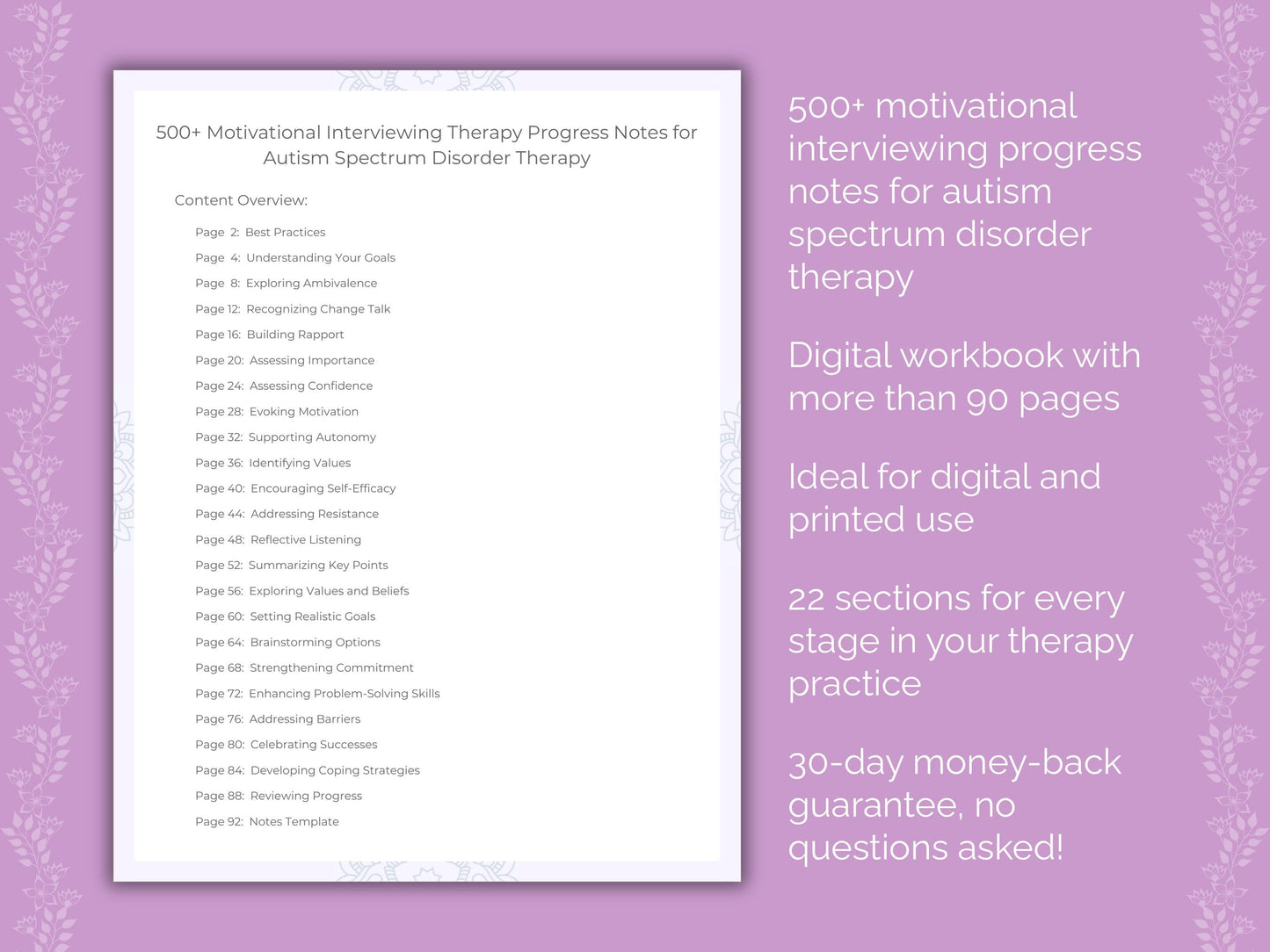 Autism Spectrum Disorder Motivational Interviewing Therapist Worksheets