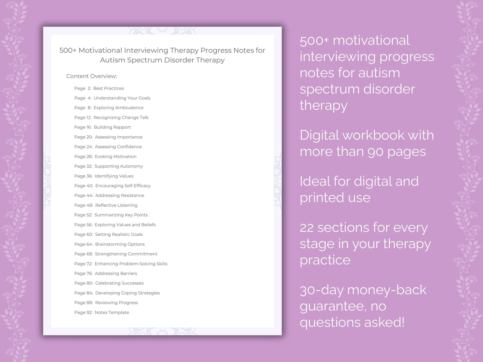 Autism Spectrum Disorder Motivational Interviewing Therapist Worksheets