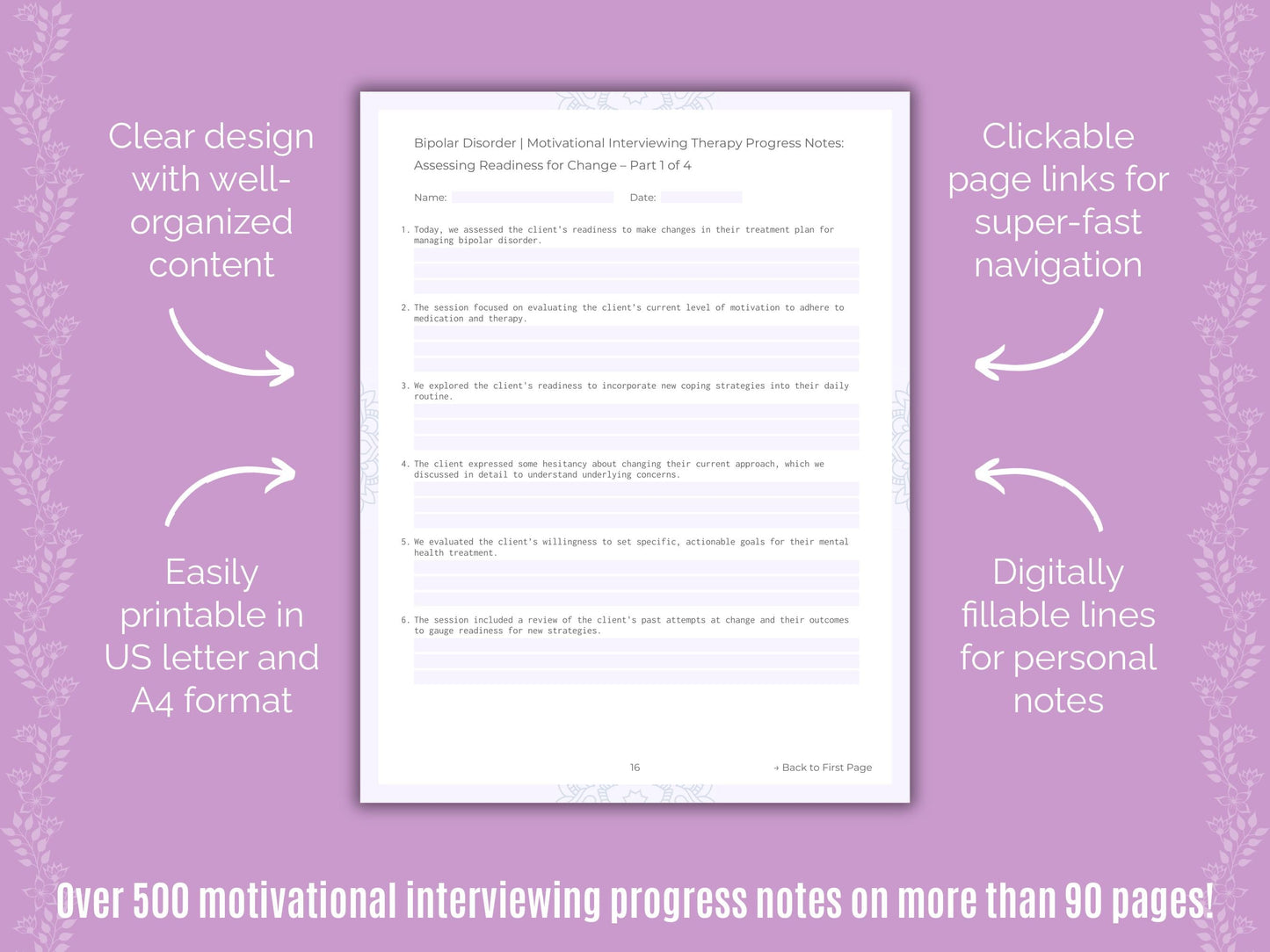 Bipolar Disorder Motivational Interviewing Counseling Templates