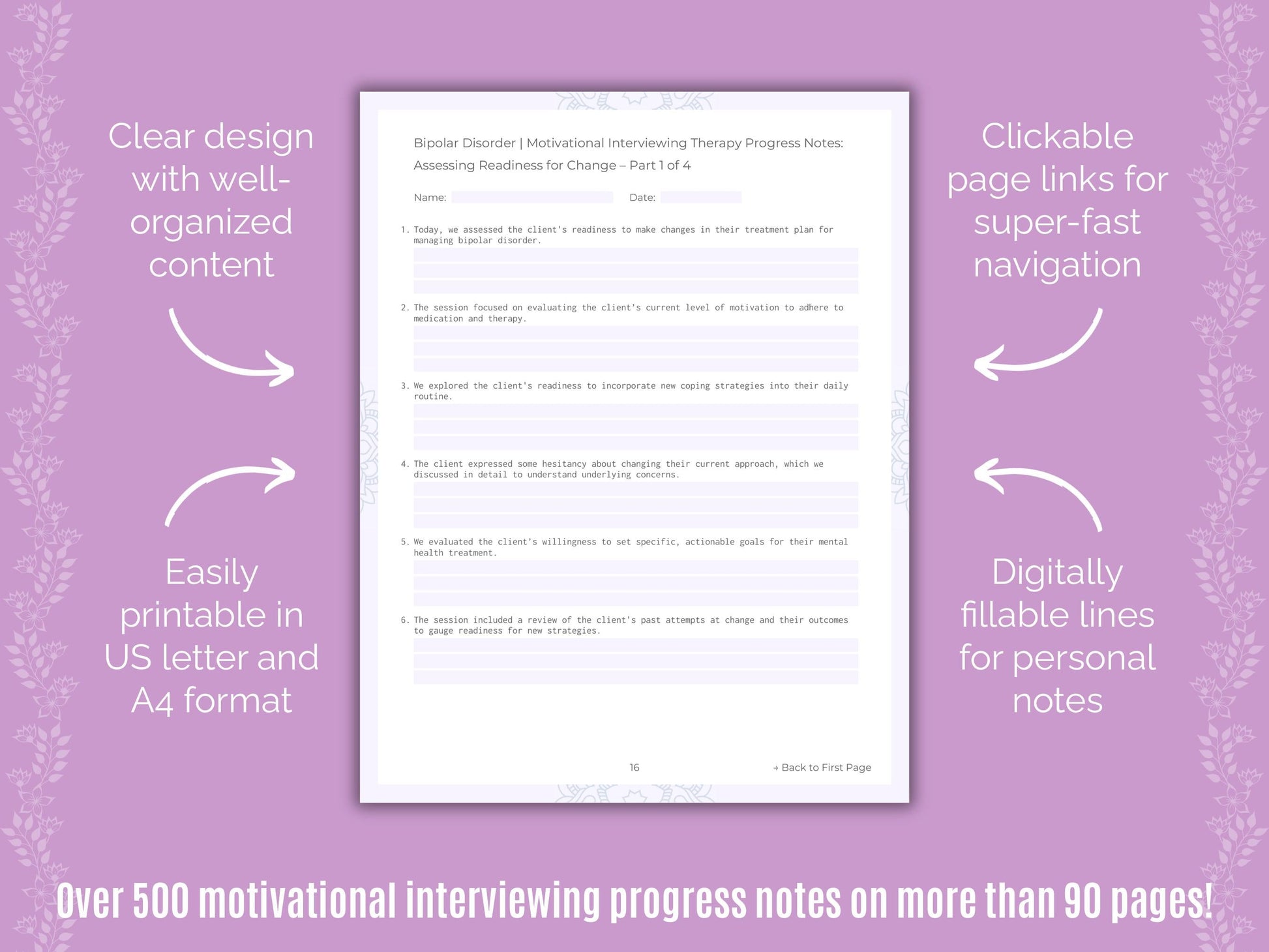 Bipolar Disorder Motivational Interviewing Counseling Templates