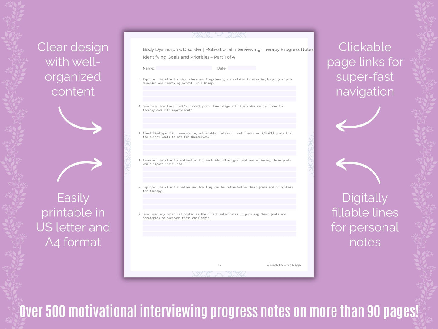 Body Dysmorphic Disorder (BDD) Motivational Interviewing Counseling Templates