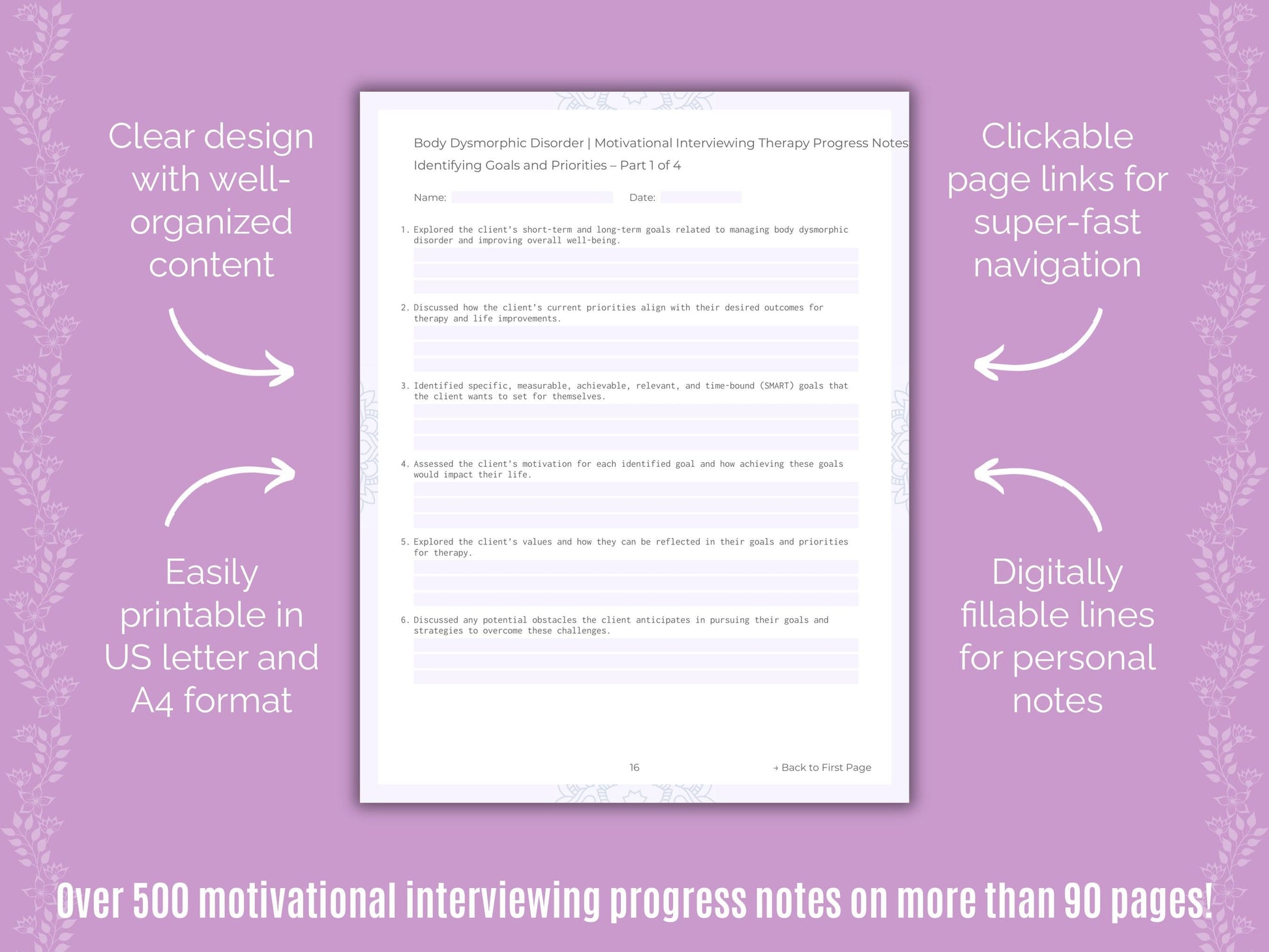 Body Dysmorphic Disorder (BDD) Motivational Interviewing Counseling Templates