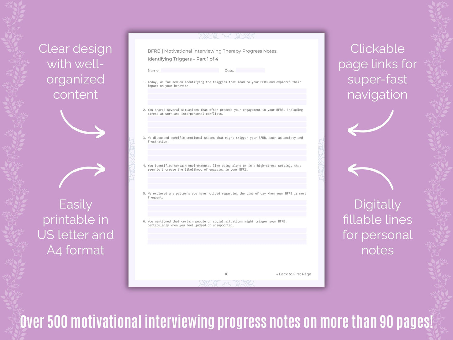 Body-Focused Repetitive Behavior (BFRB) Motivational Interviewing Counseling Templates