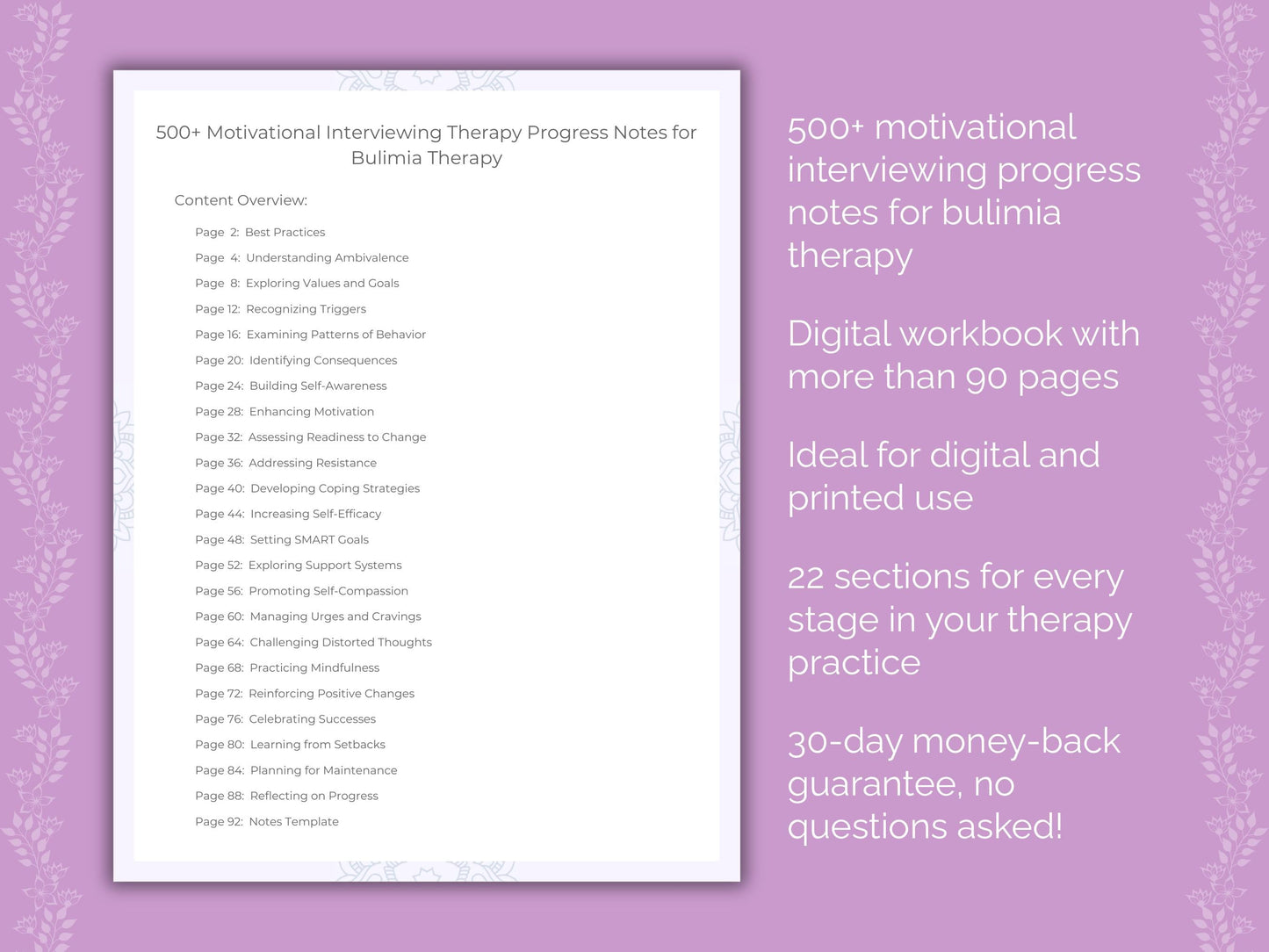 Bulimia Motivational Interviewing Therapist Worksheets