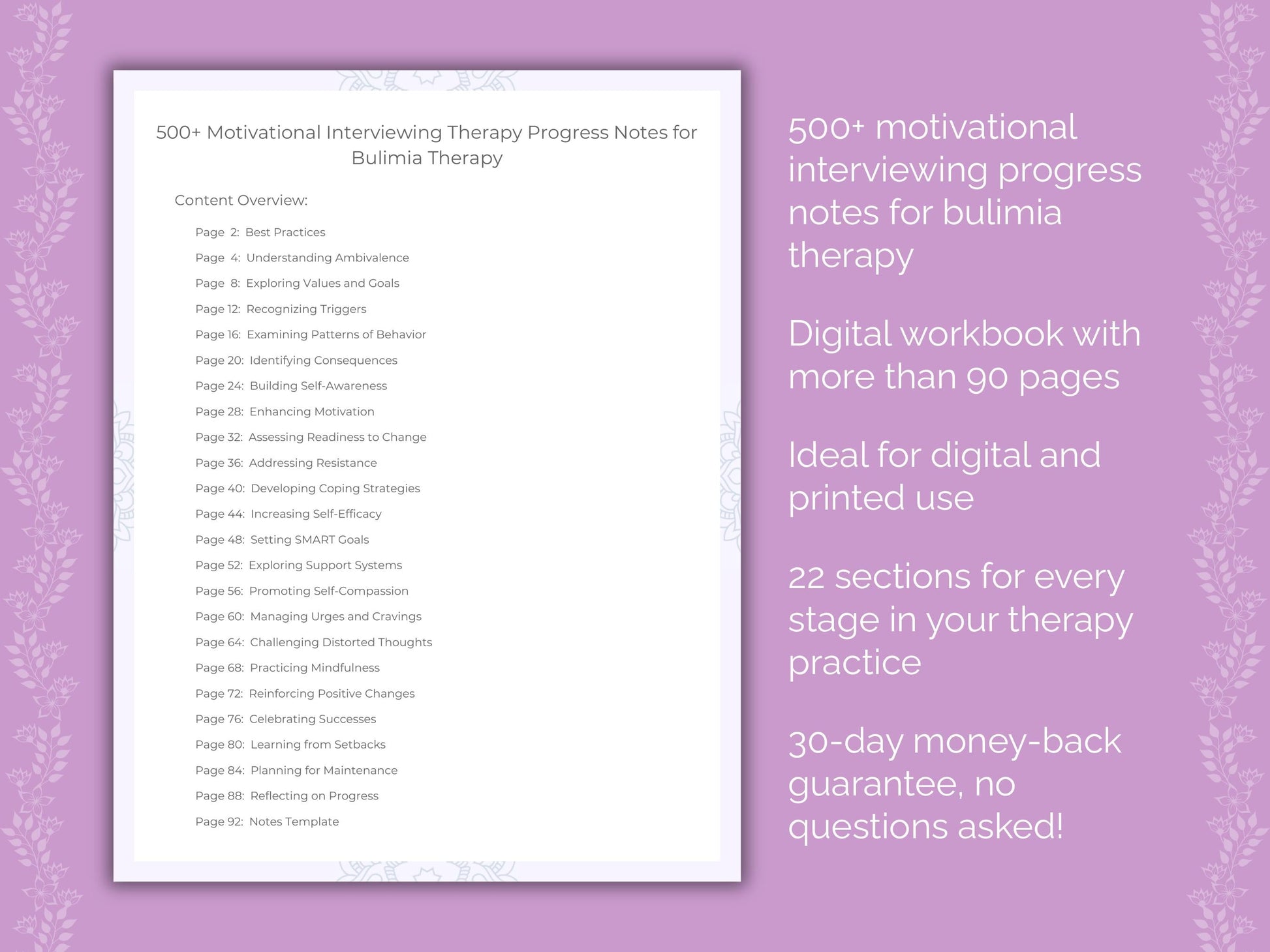 Bulimia Motivational Interviewing Therapist Worksheets