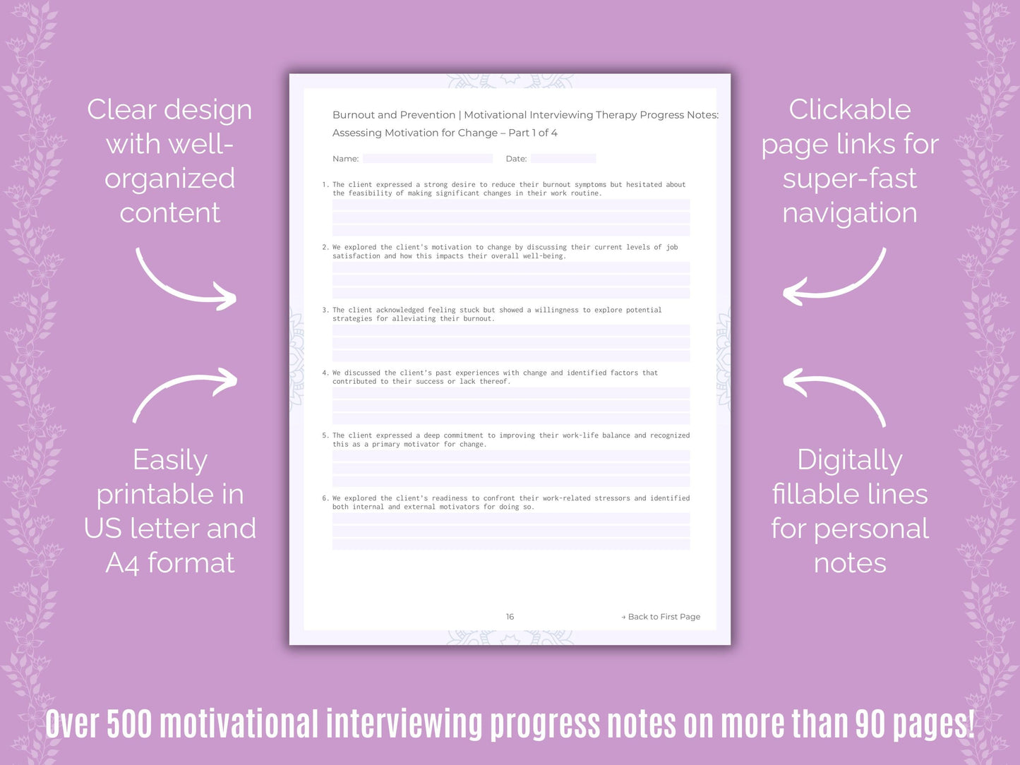 Burnout and Prevention Motivational Interviewing Counseling Templates