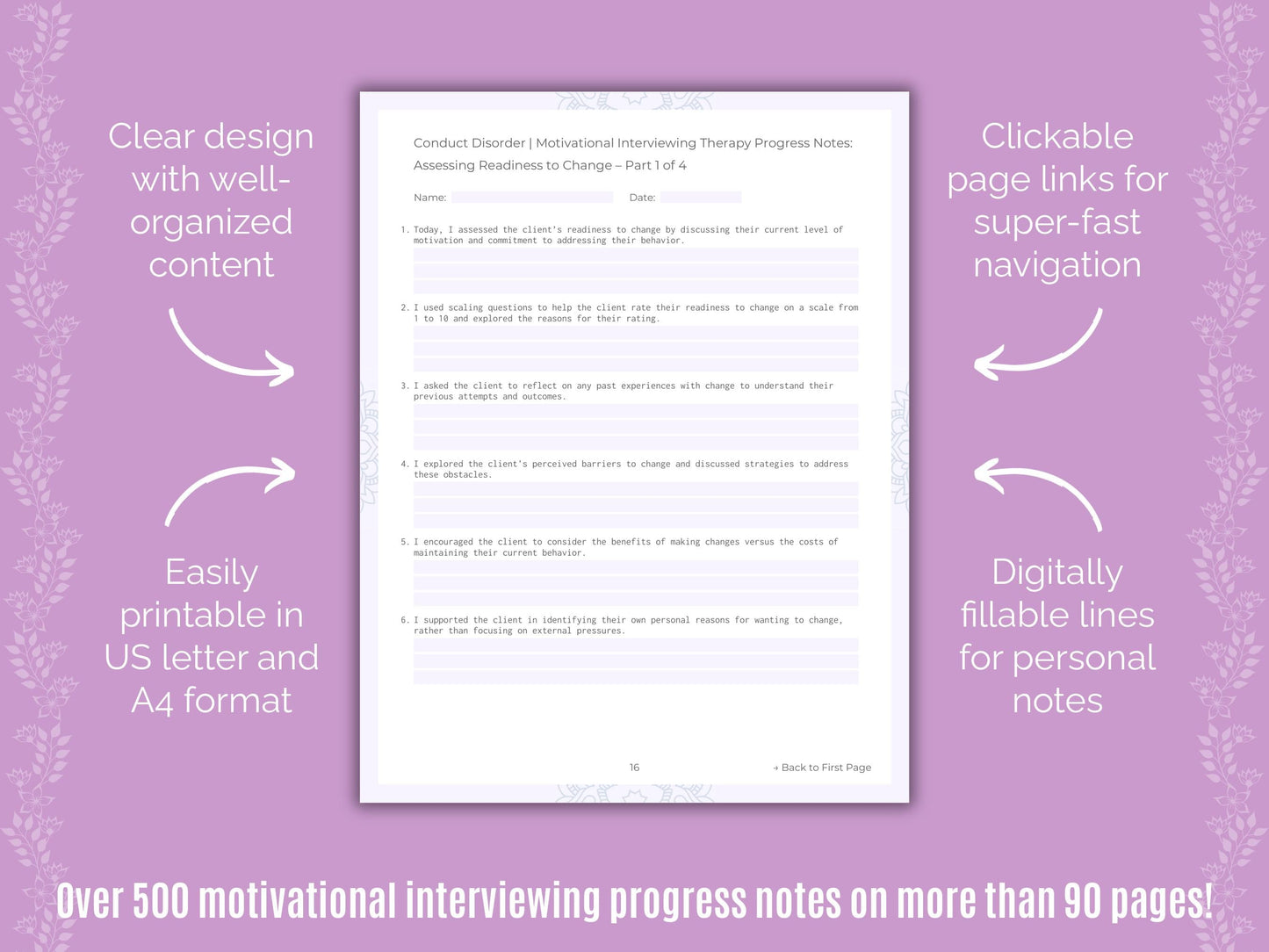 Conduct Disorder Motivational Interviewing Counseling Templates