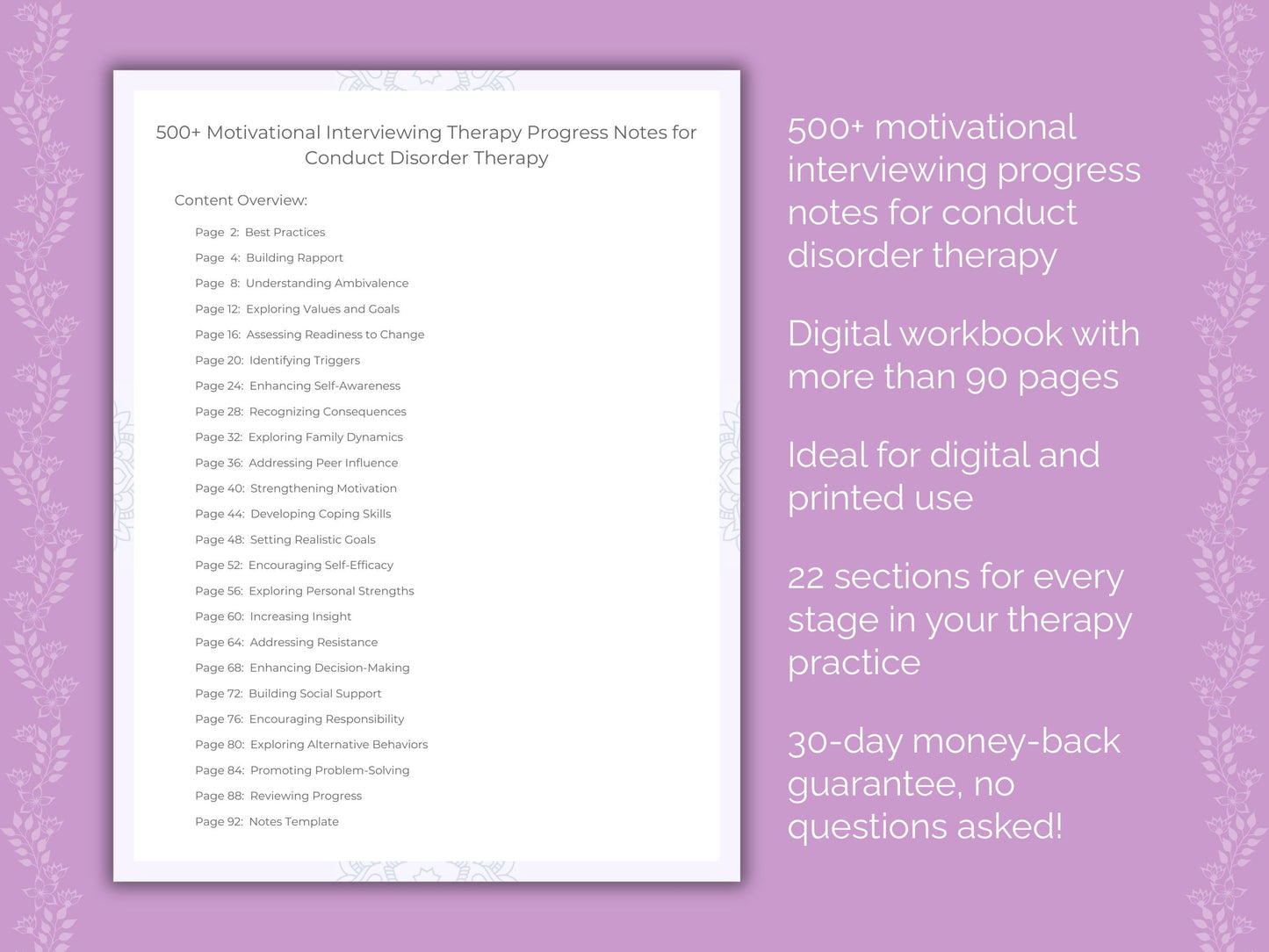 Conduct Disorder Motivational Interviewing Therapist Worksheets