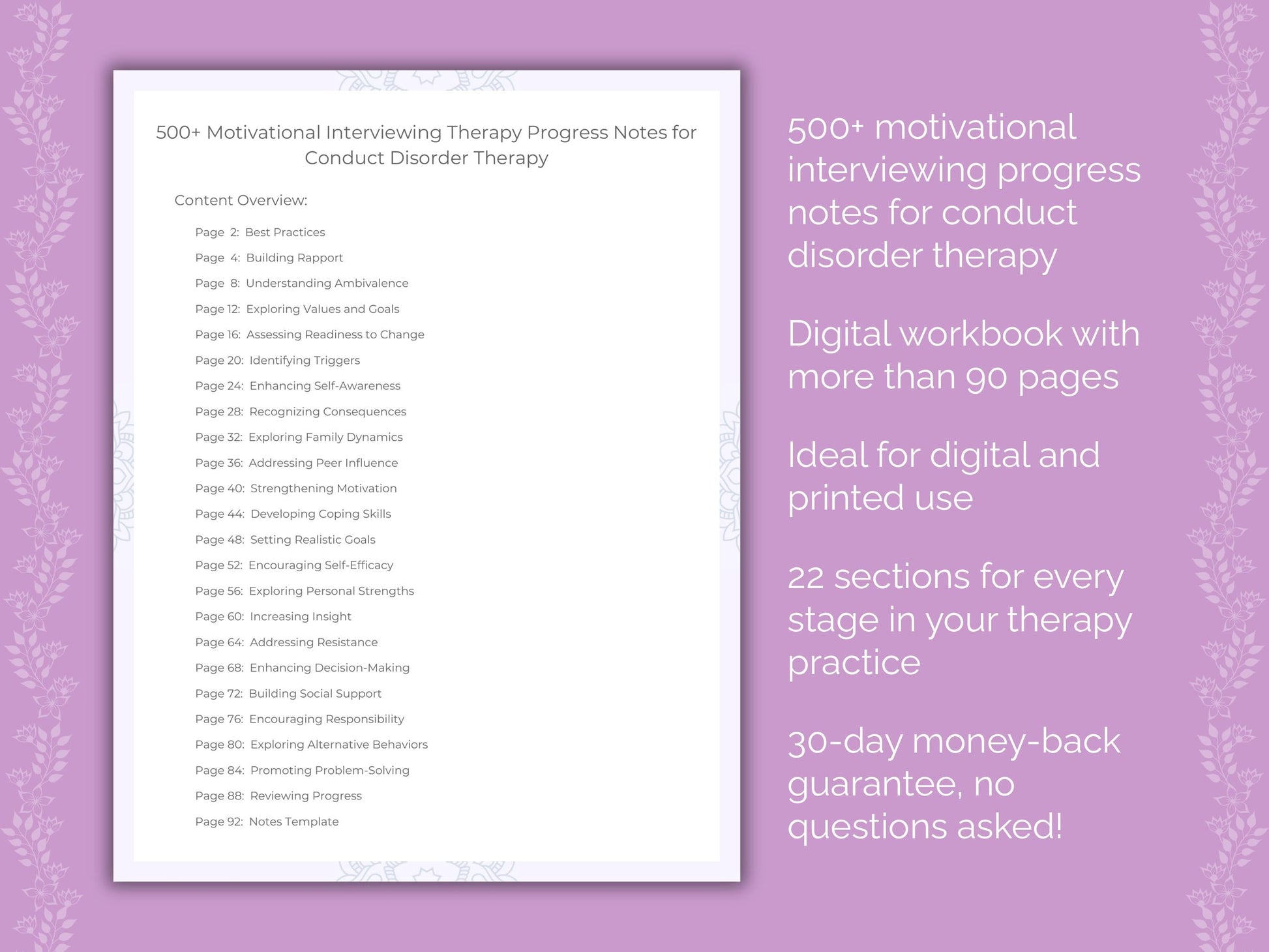 Conduct Disorder Motivational Interviewing Therapist Worksheets