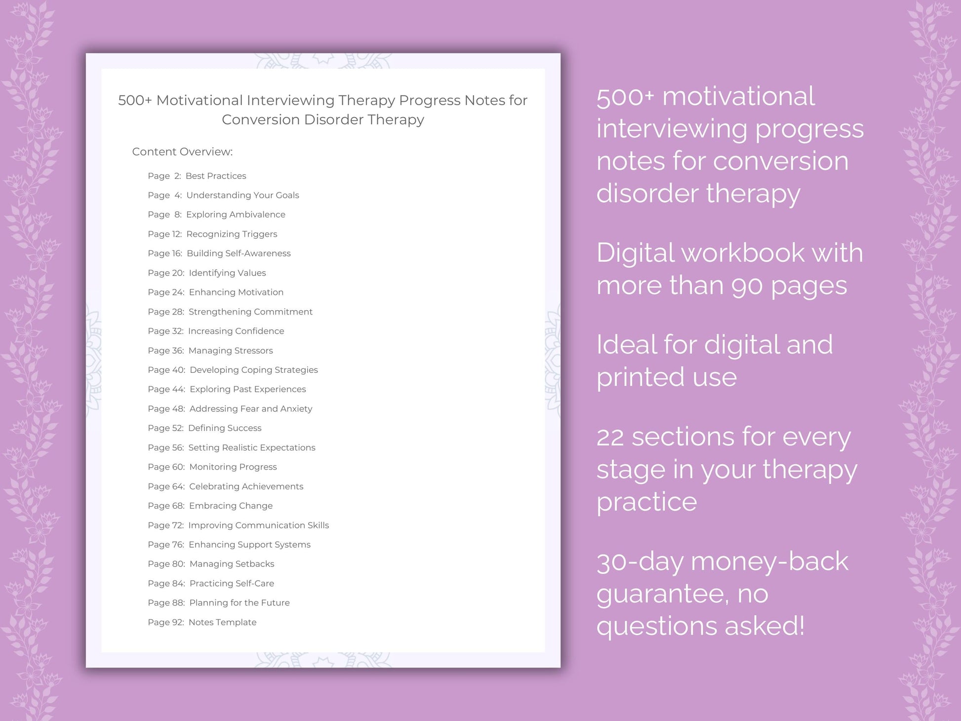 Conversion Disorder Motivational Interviewing Therapist Worksheets