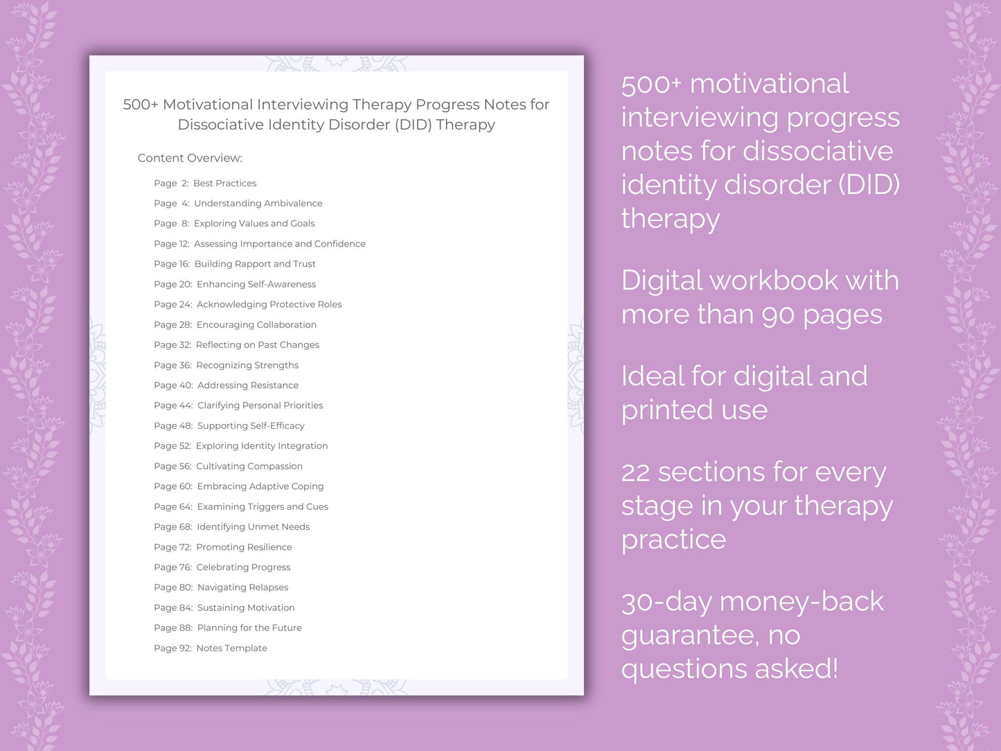 Dissociative Identity Disorder (DID) Motivational Interviewing Therapist Worksheets