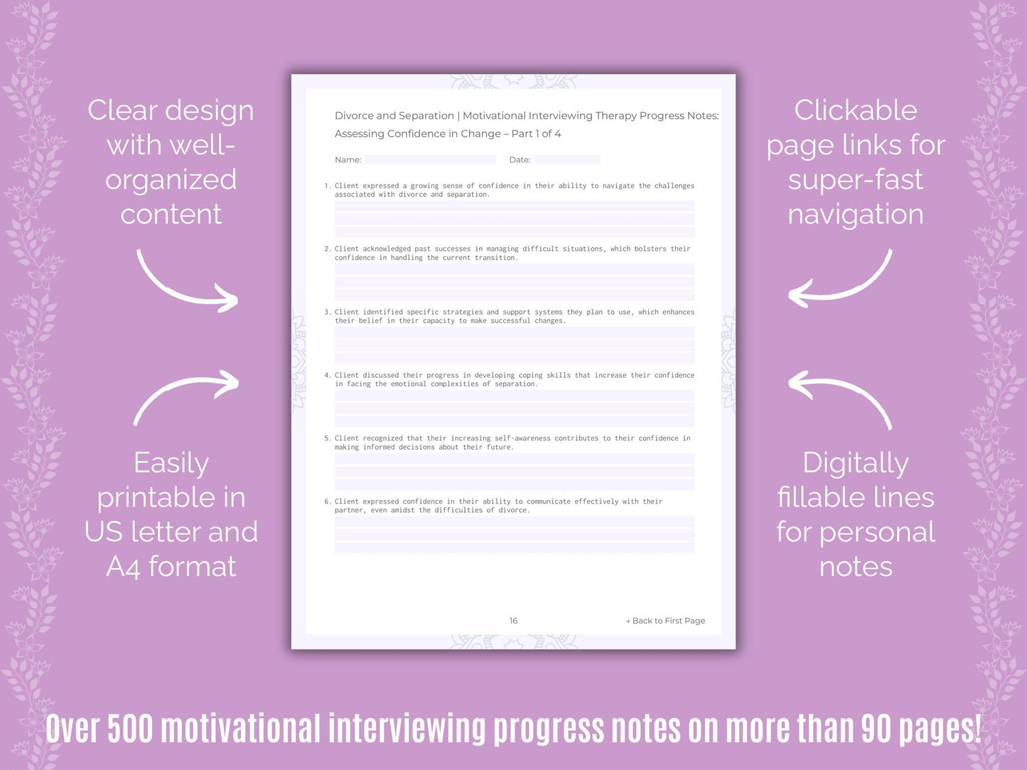 Divorce and Separation Motivational Interviewing Counseling Templates