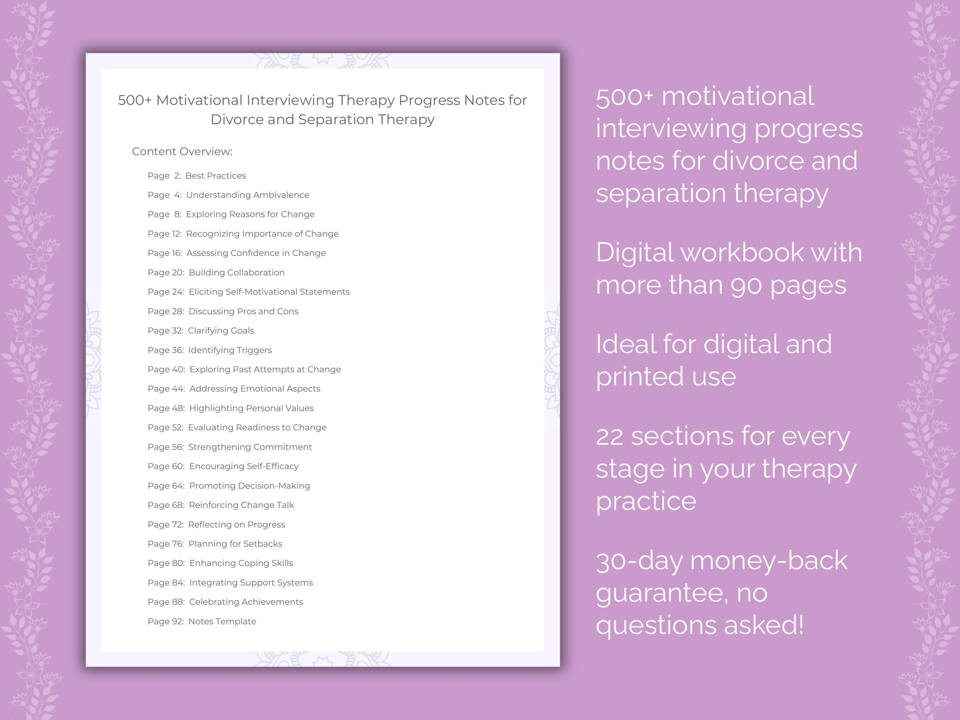 Divorce and Separation Motivational Interviewing Therapist Worksheets