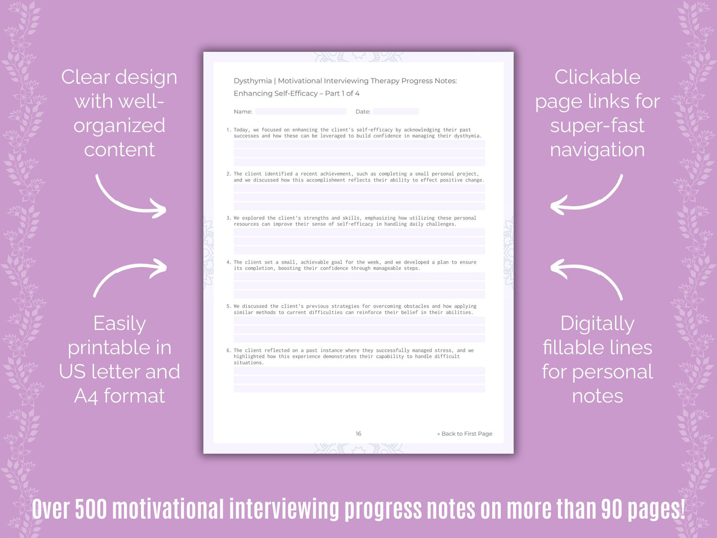 Dysthymia Motivational Interviewing Counseling Templates