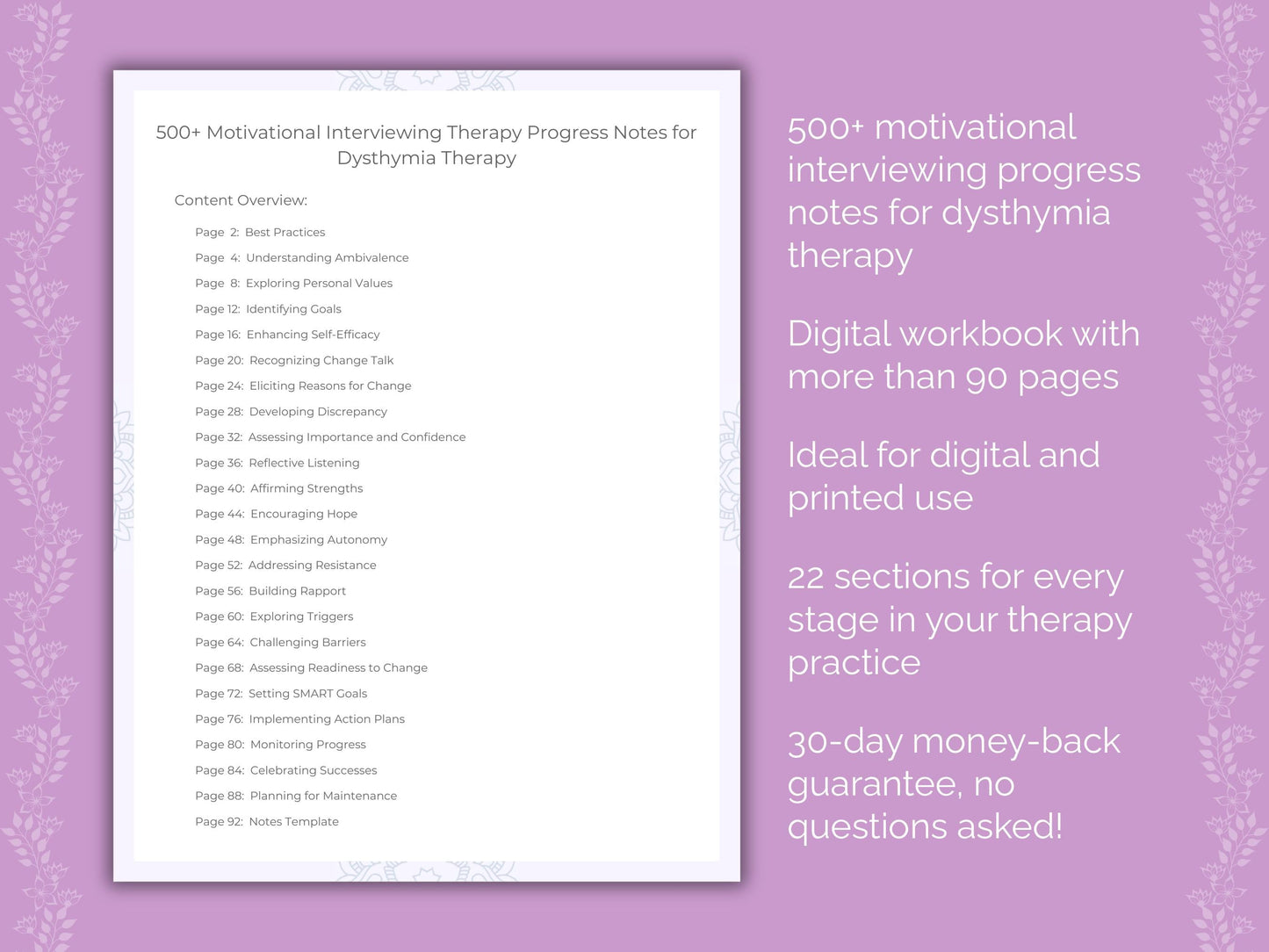 Dysthymia Motivational Interviewing Therapist Worksheets