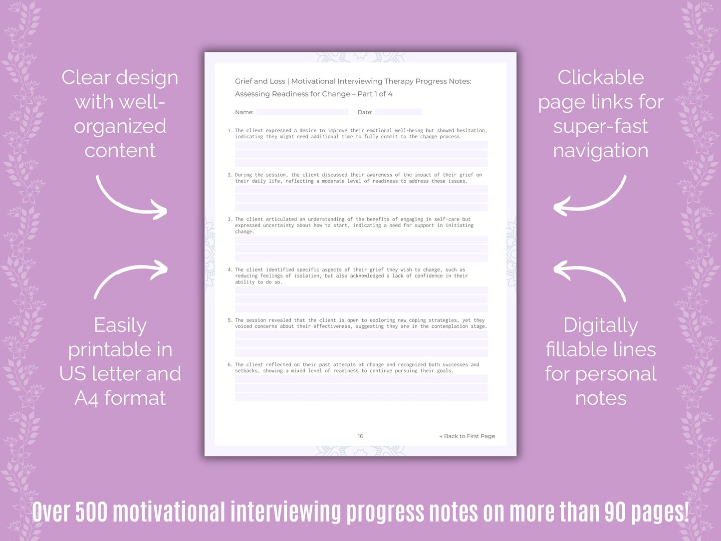 Grief and Loss Motivational Interviewing Counseling Templates