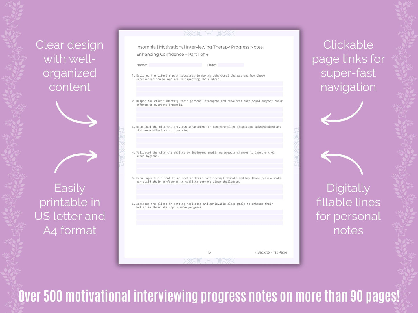 Insomnia Motivational Interviewing Counseling Templates