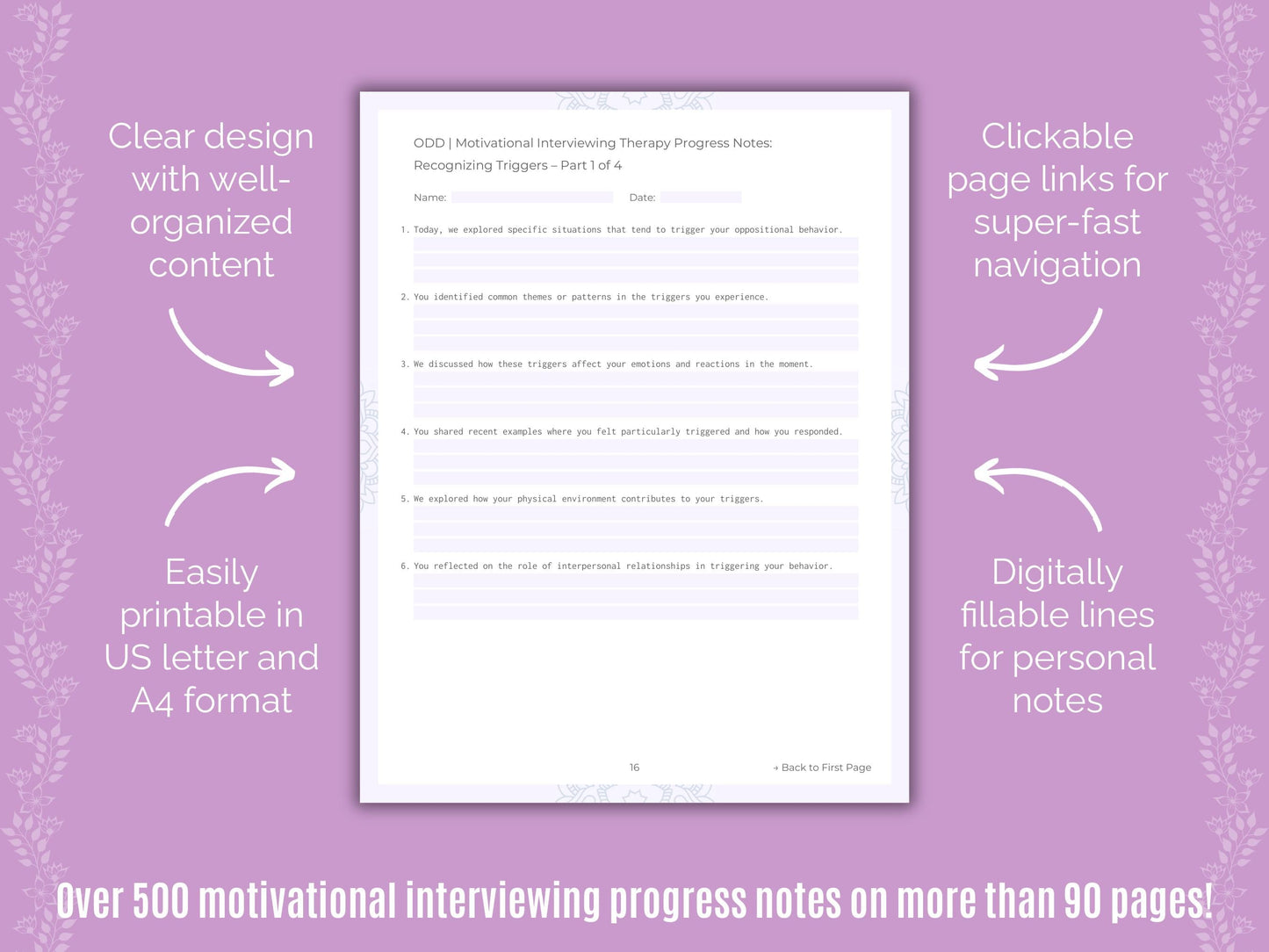 Oppositional Defiant Disorder (ODD) Motivational Interviewing Counseling Templates