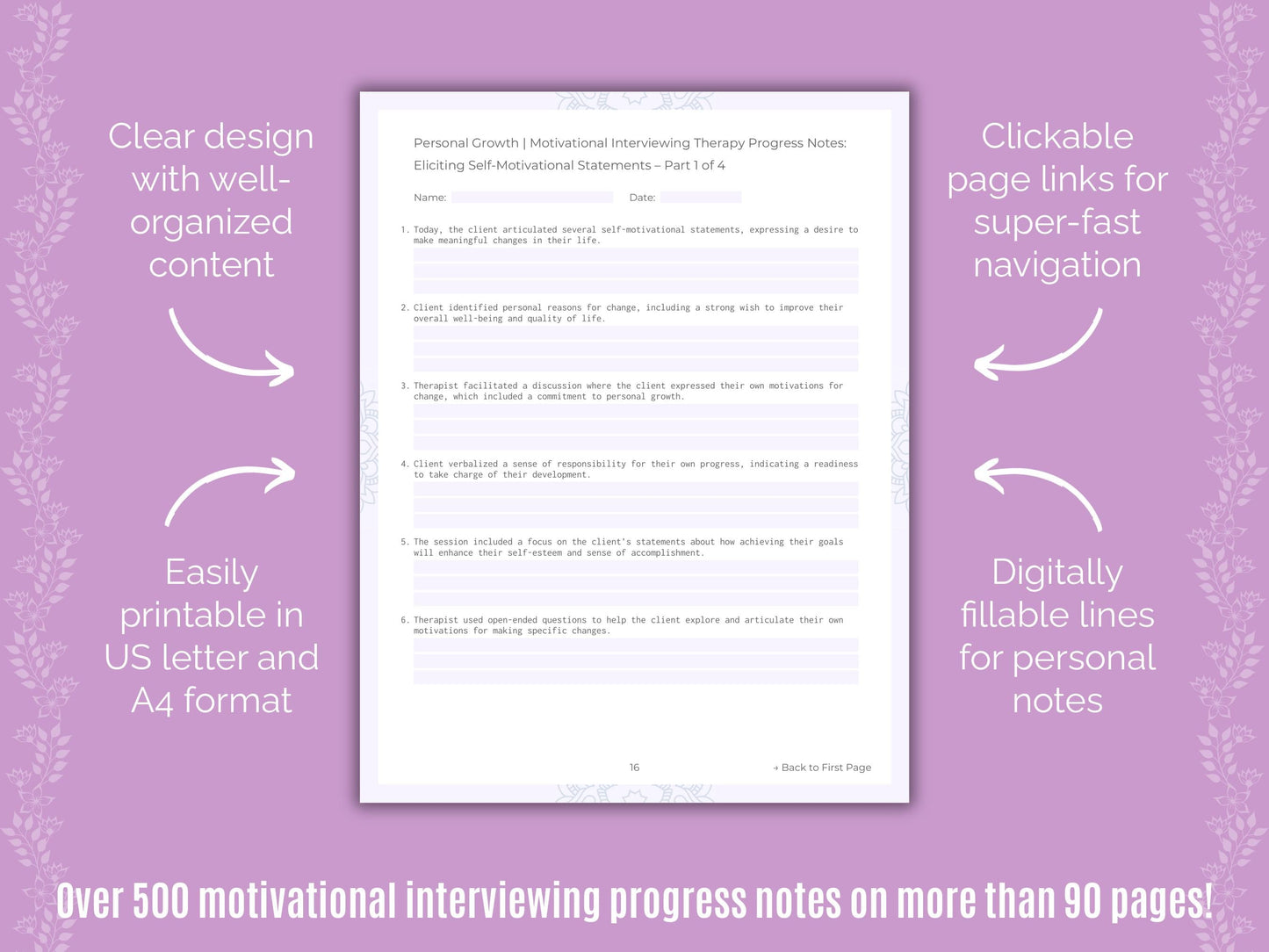 Personal Growth Motivational Interviewing Counseling Templates