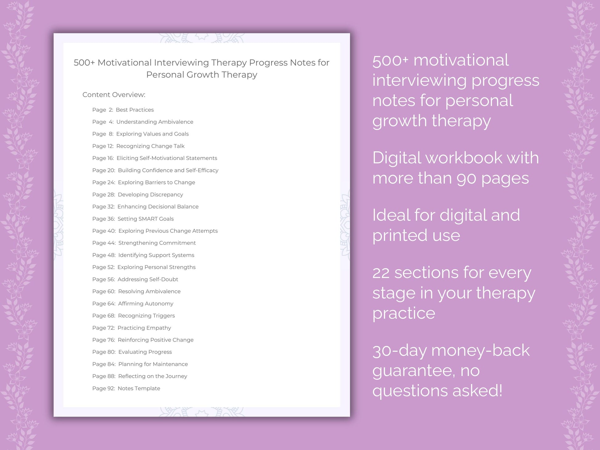 Personal Growth Motivational Interviewing Therapist Worksheets