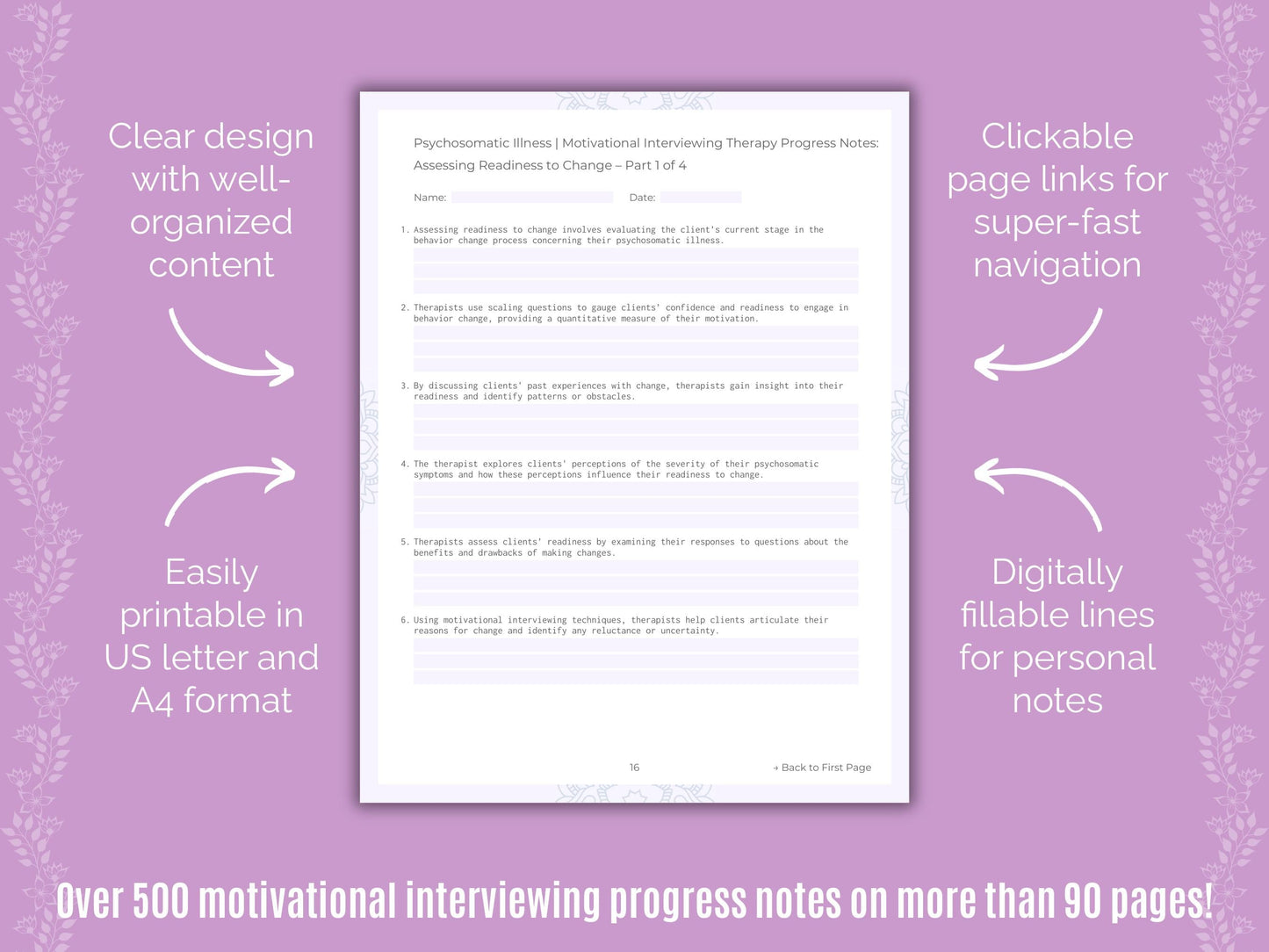 Psychosomatic Illness Motivational Interviewing Counseling Templates