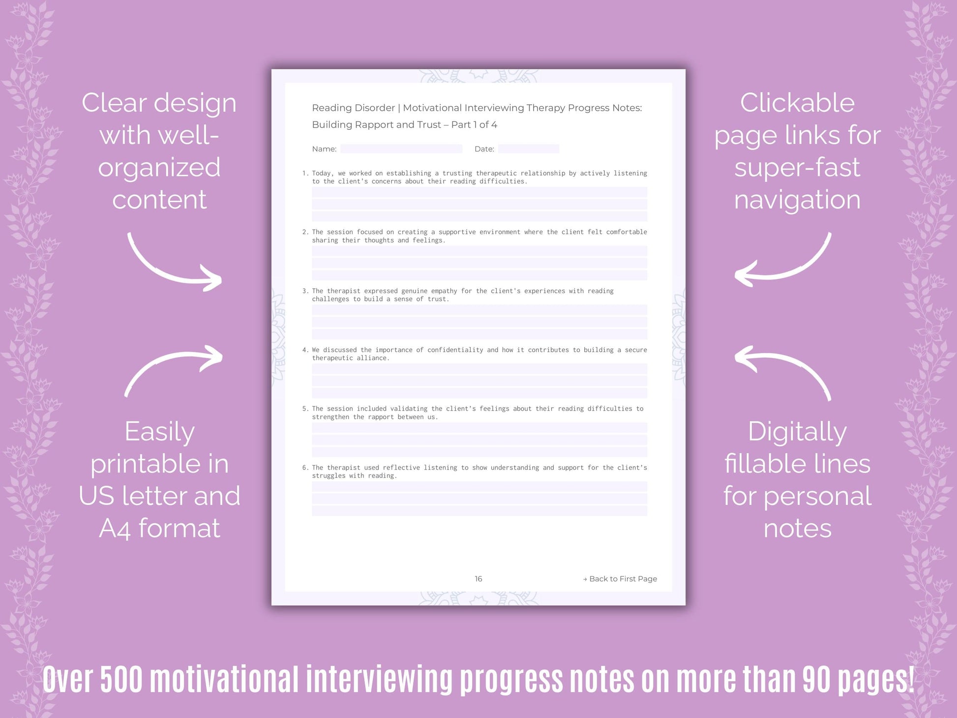 Reading Disorder Motivational Interviewing Counseling Templates