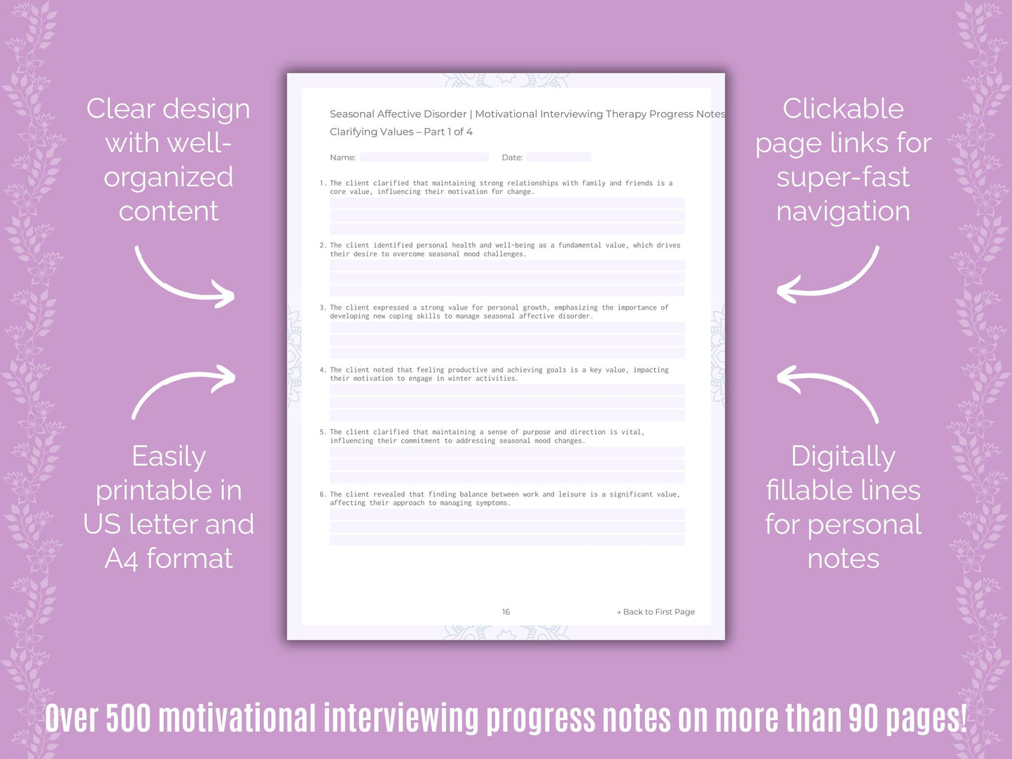 Seasonal Affective Disorder Motivational Interviewing Counseling Templates