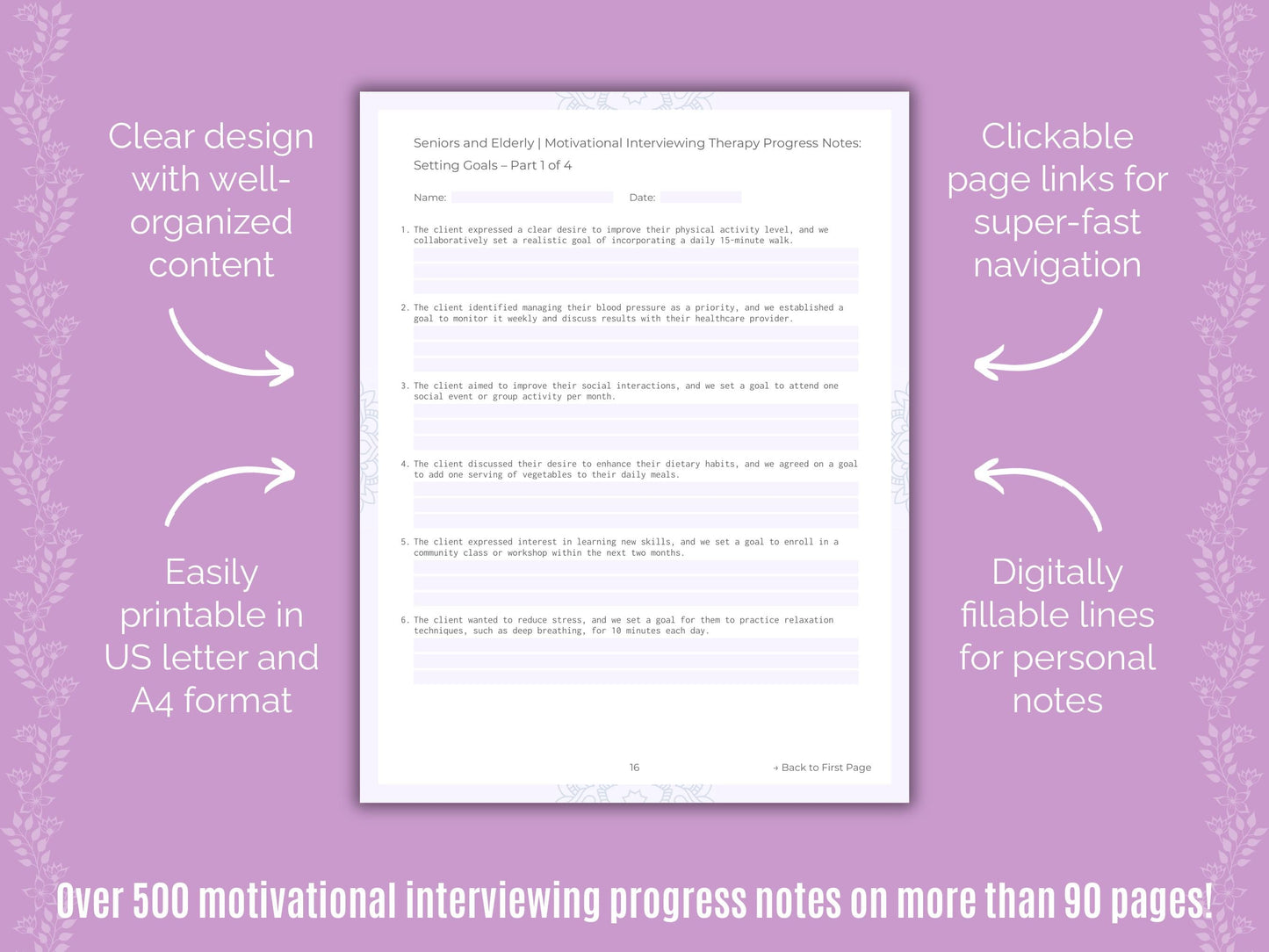 Seniors and Elderly Motivational Interviewing Counseling Templates