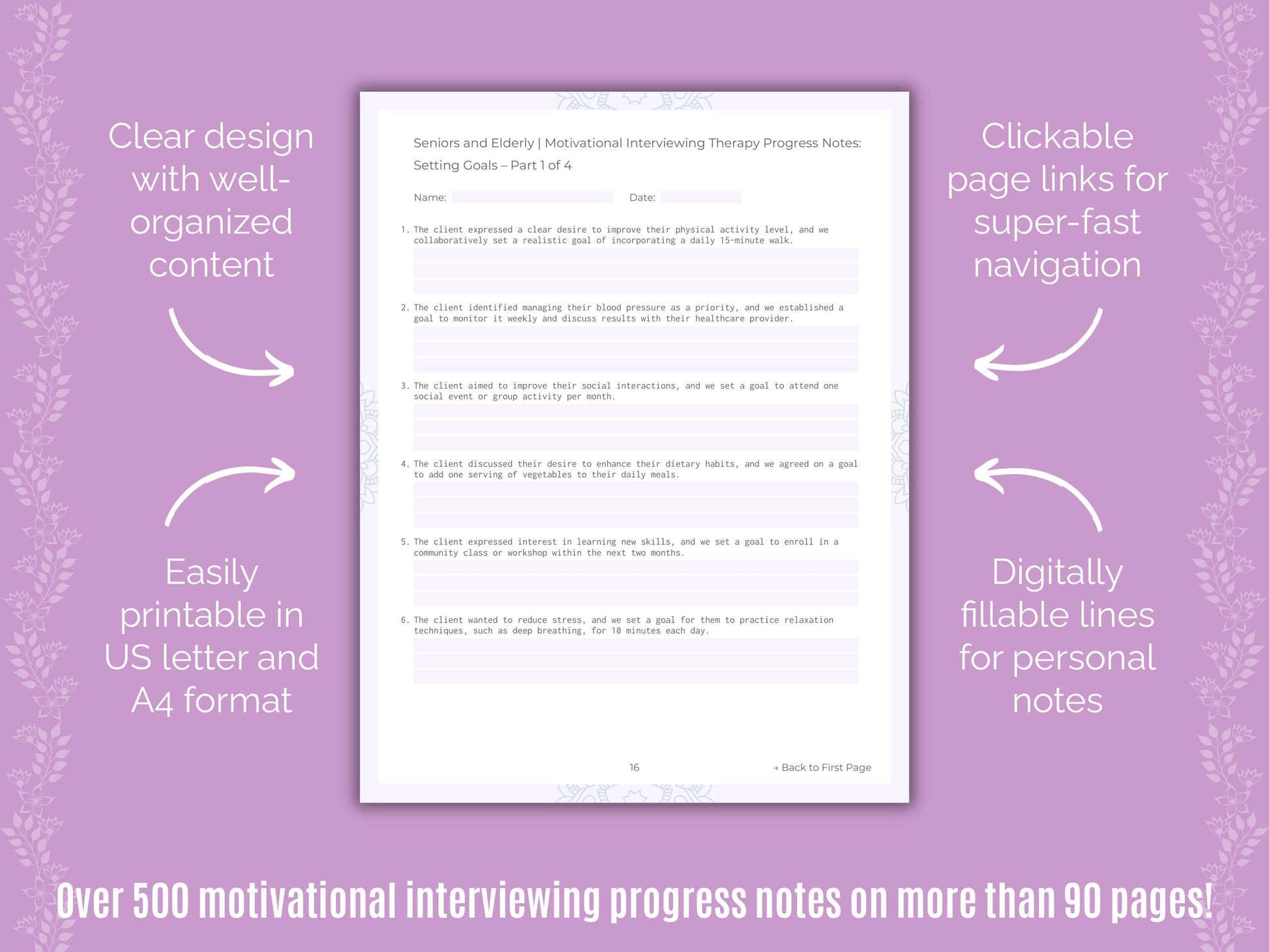 Seniors and Elderly Motivational Interviewing Counseling Templates