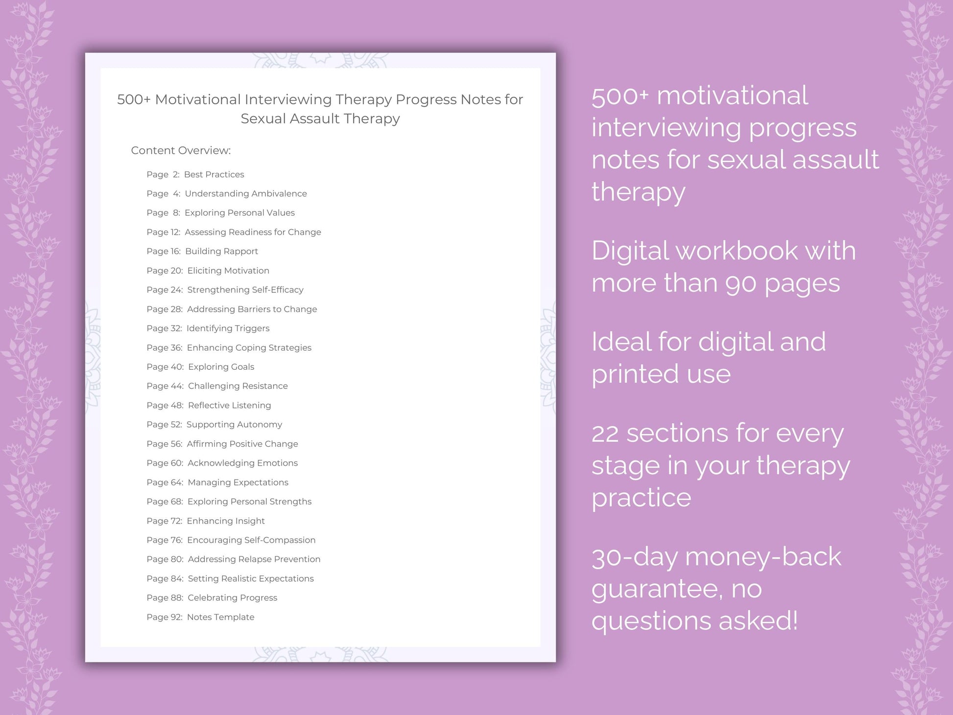 Sexual Assault Motivational Interviewing Therapist Worksheets