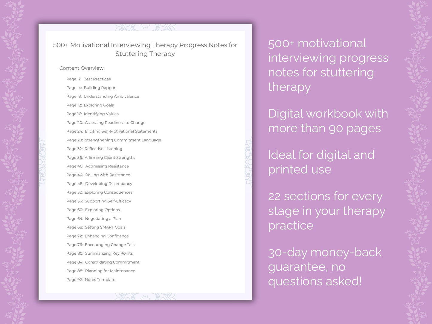 Stuttering Motivational Interviewing Therapist Worksheets