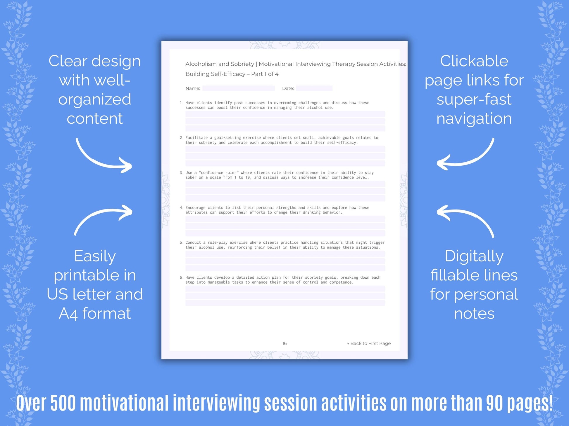 Alcoholism and Sobriety Motivational Interviewing Counseling Templates