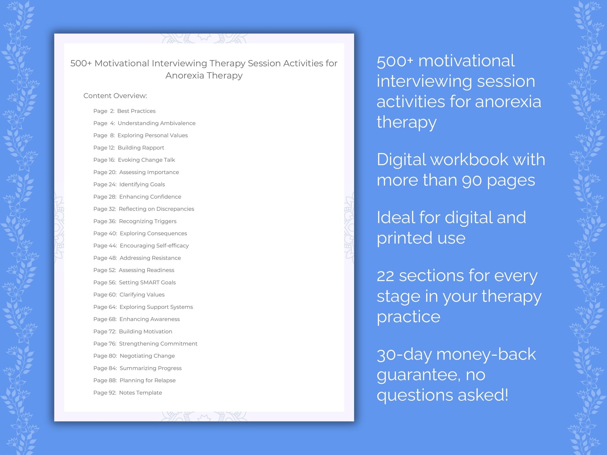 Anorexia Motivational Interviewing Therapist Worksheets