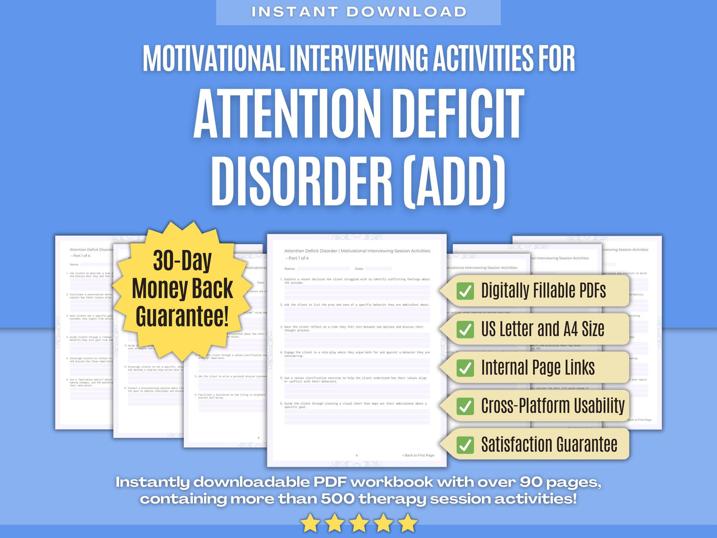 Attention Deficit Disorder (ADD) Motivational Interviewing Psychology Workbooks