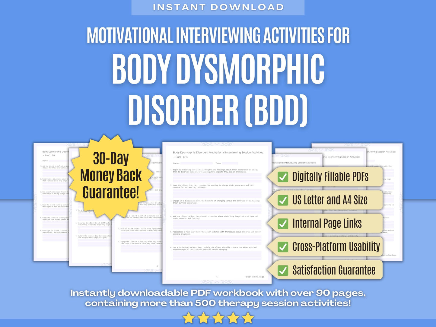 Body Dysmorphic Disorder (BDD) Motivational Interviewing Psychology Workbooks