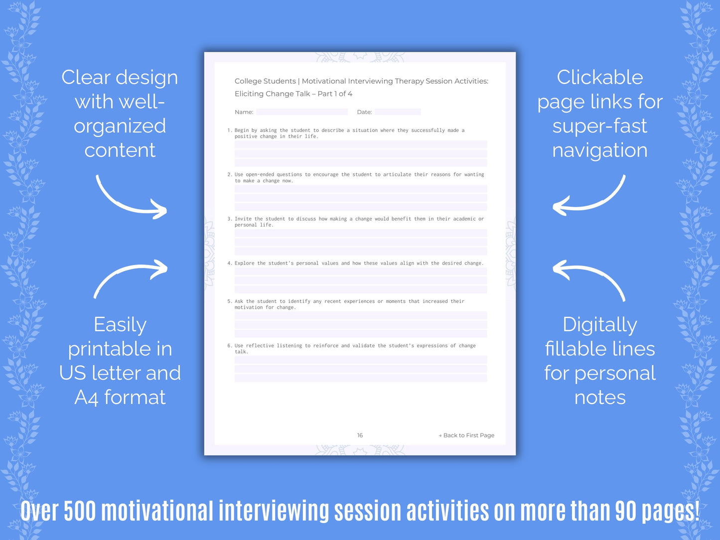 College Students Motivational Interviewing Counseling Templates