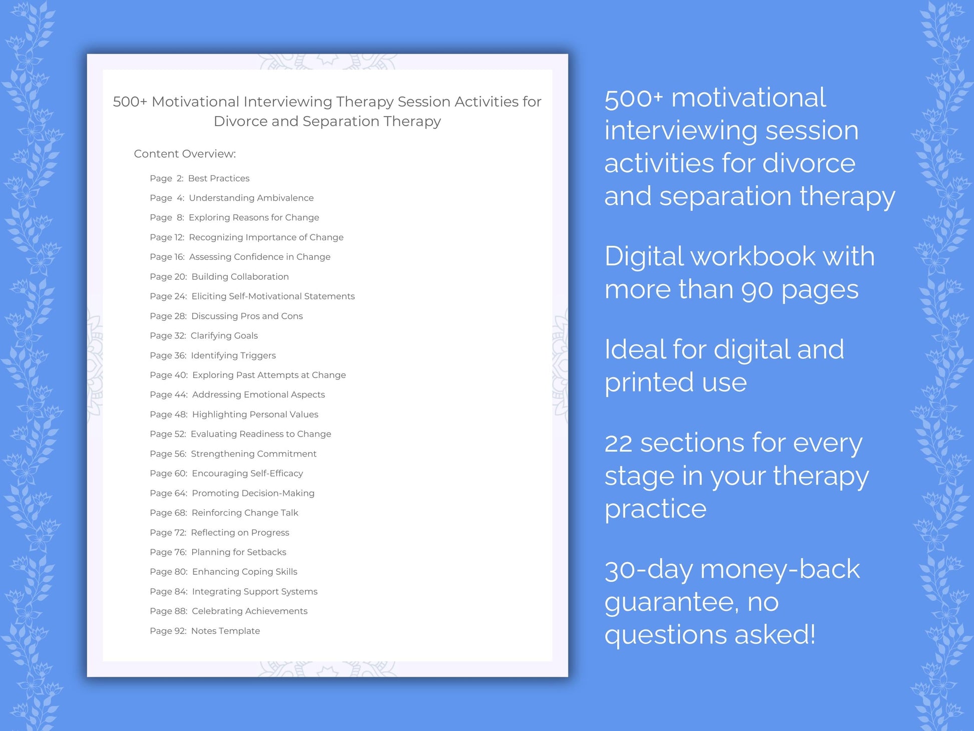 Divorce and Separation Motivational Interviewing Therapist Worksheets