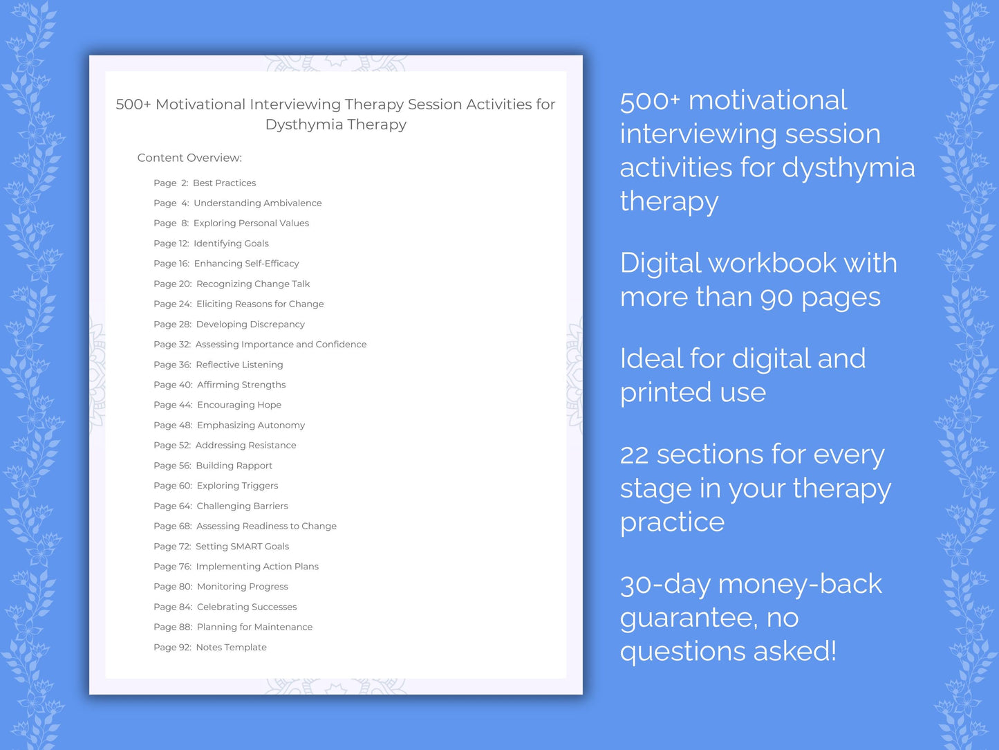 Dysthymia Motivational Interviewing Therapist Worksheets