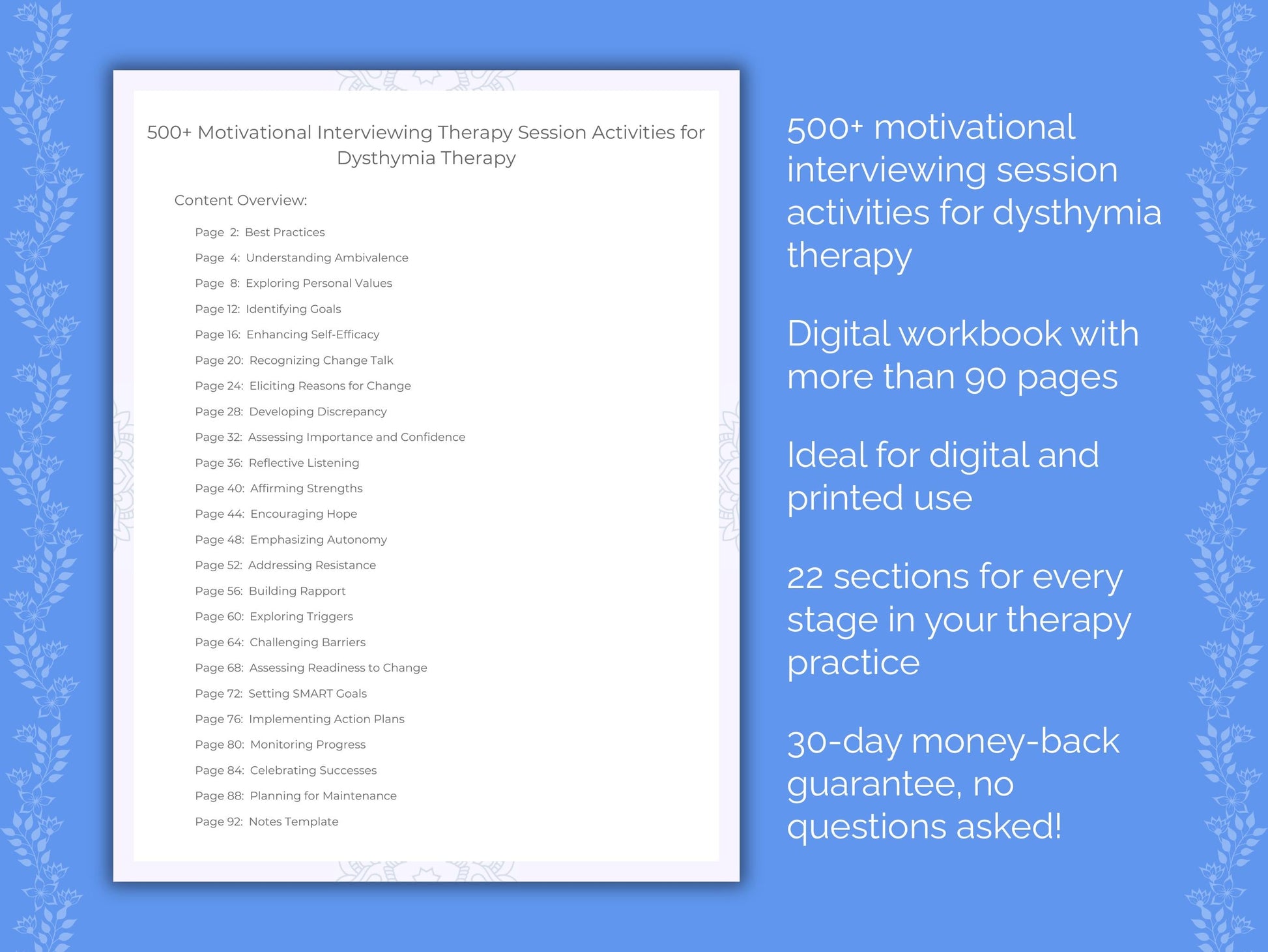 Dysthymia Motivational Interviewing Therapist Worksheets